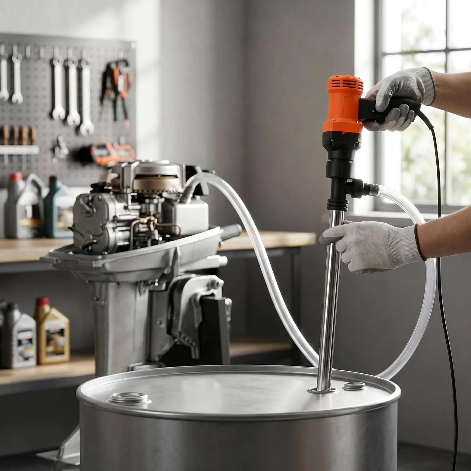 Tosuny Bomba de Tanque de Aceite Eléctrica de Alta Potencia |Bomba de Transferencia de de Engranajes Portátil para Agua, Lubricantes y Fluidos de Baja Viscosidad (Enchufe de la UE)