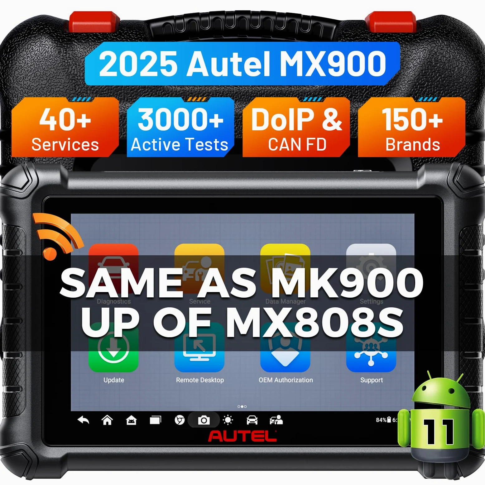 Autel MaxiCheck MX900 Maquina Diagnóstico, Como MaxiCOM MK900-BT Herramienta Escáner OBD2, Avanzado MK808BT MK808S MX808S Diagnosis Coche Multimarca, 3K+ Pruebas Activas, DoIP&CANFD, 40+ Servicio,OS11