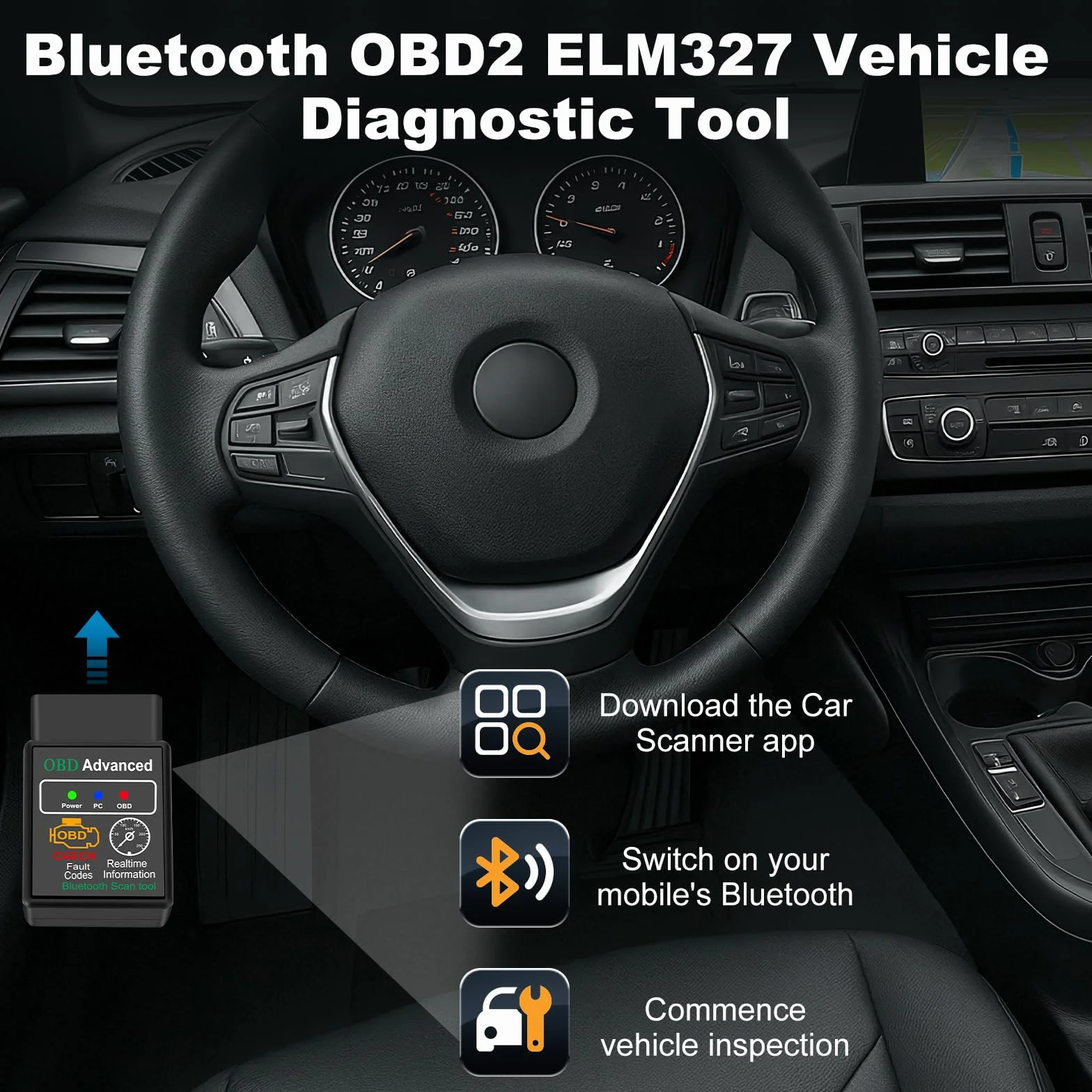 OBD2 Diagnosis ELM 327, Diagnosis Coche Multimarca, Maquina Diagnosis Coche con Múltiples Protocolos, Escaner para Coches para iOS, Android y Windows. Para Vehículos Fabricados Después de 1996.
