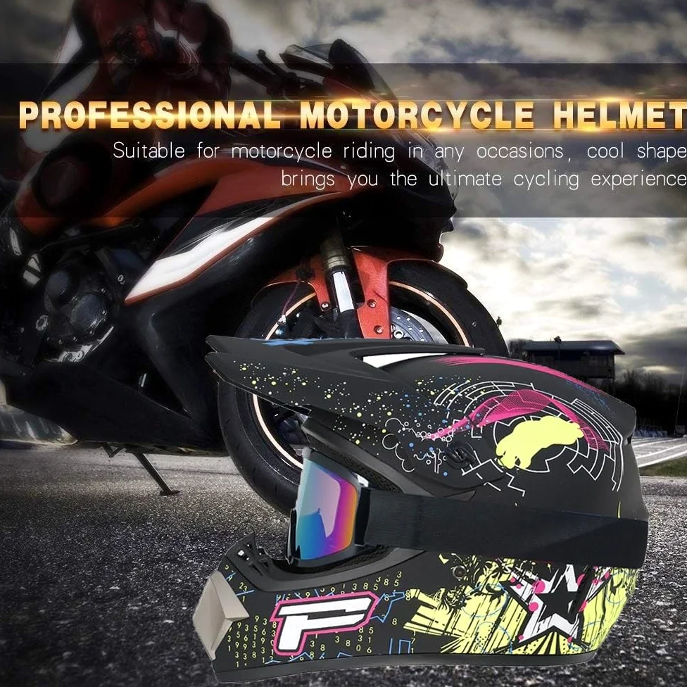 Unisexo MTB Casco de Motocross, Juventud Niños Integral Todoterreno ATV Moto Cascos, Deporte Al Aire Libre Descenso Enduro Quad Dirt Bike Chocar Casco, con Gafas Guantes Mascarilla