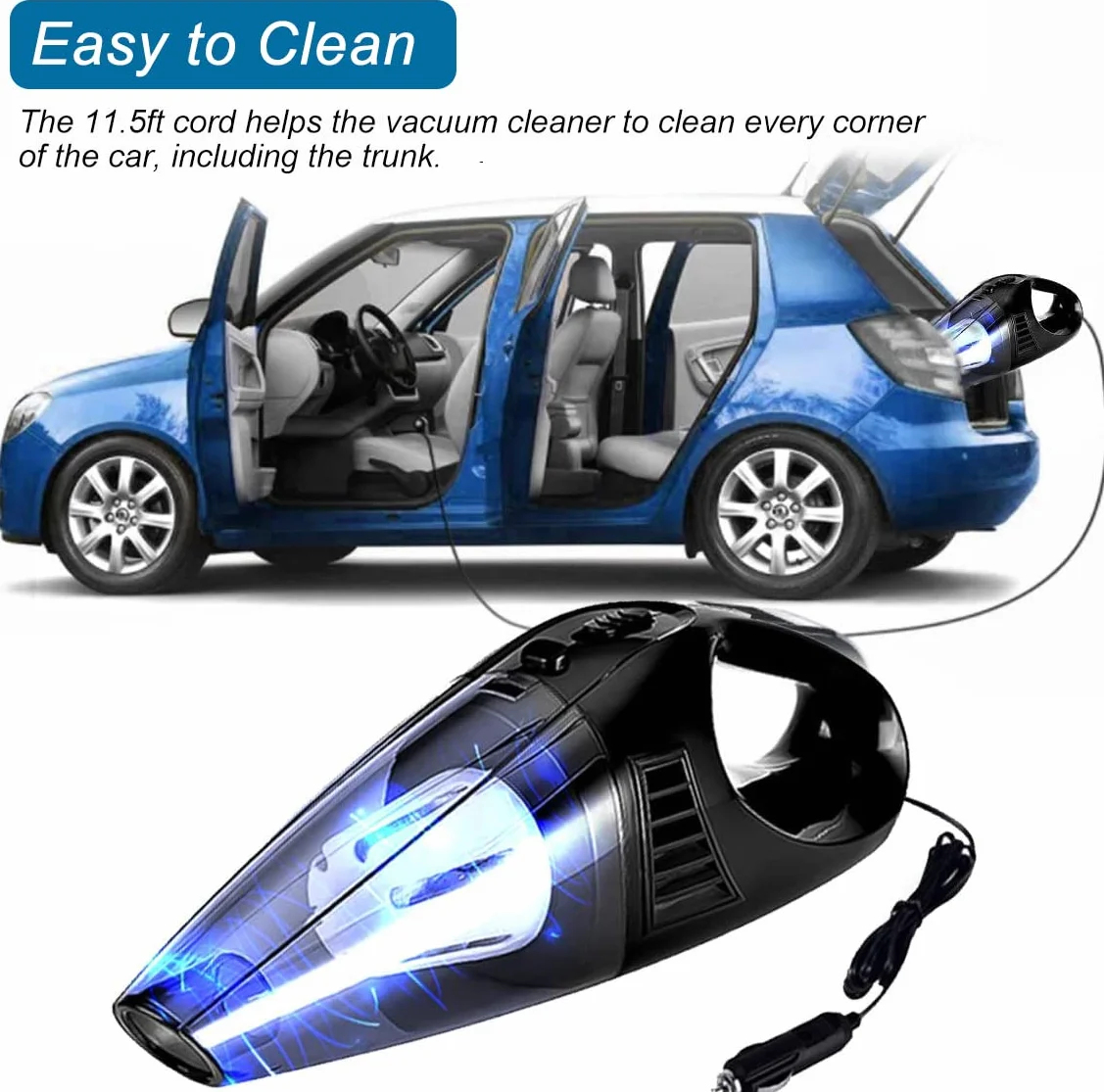 Aspirador de coche Aspirador portátil de mano 120W Aspirador en seco/húmedo 5KPA Potencia de succión 22000r/min Velocidad nominal con cable de alimentación de 11,5 pies para el hogar, automóvil