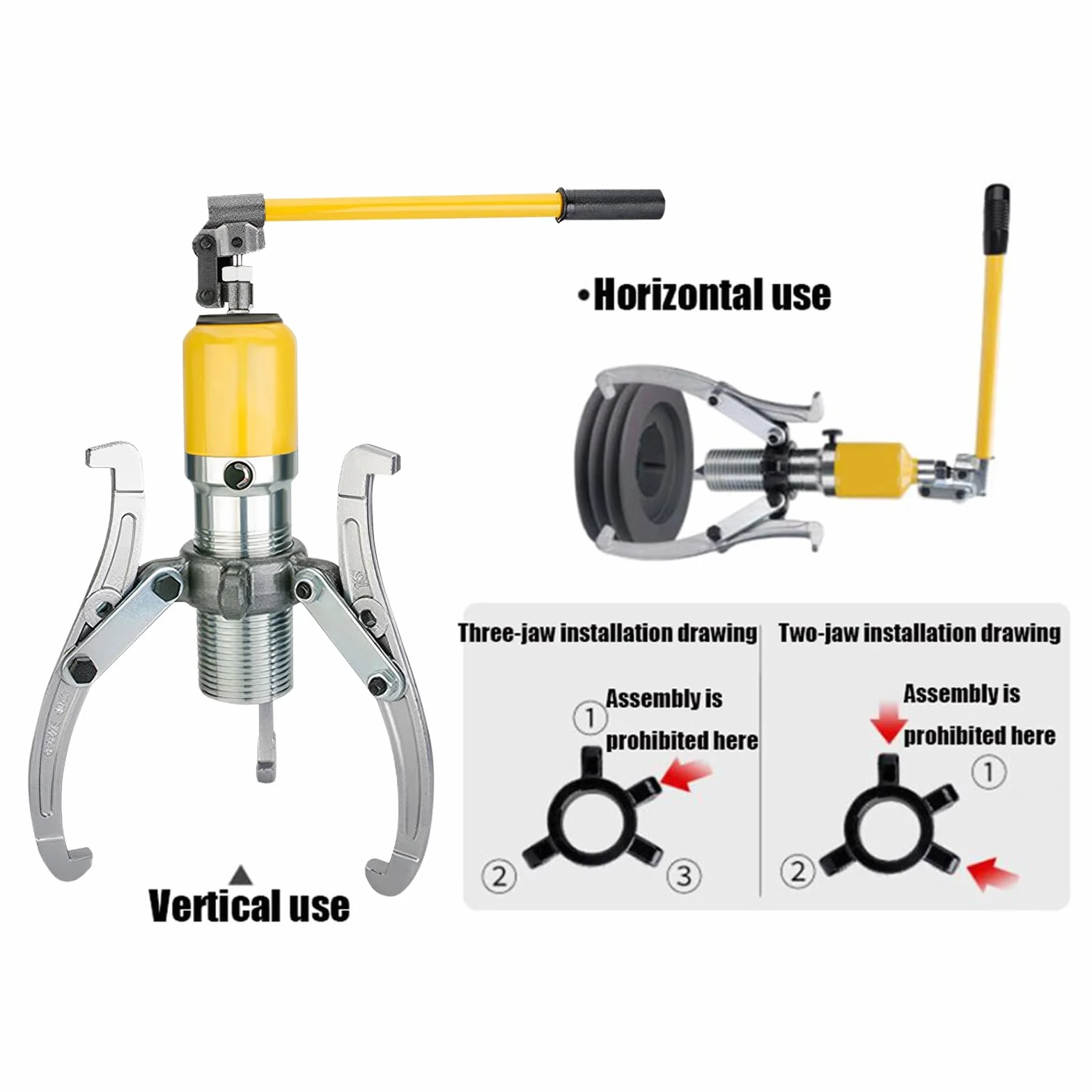20T Juego de extractores hidráulicos con 3 brazos de acero 40Cr, extractor de bujes de rueda con caja de almacenamiento, extractor de cojinetes para bujes y bridas