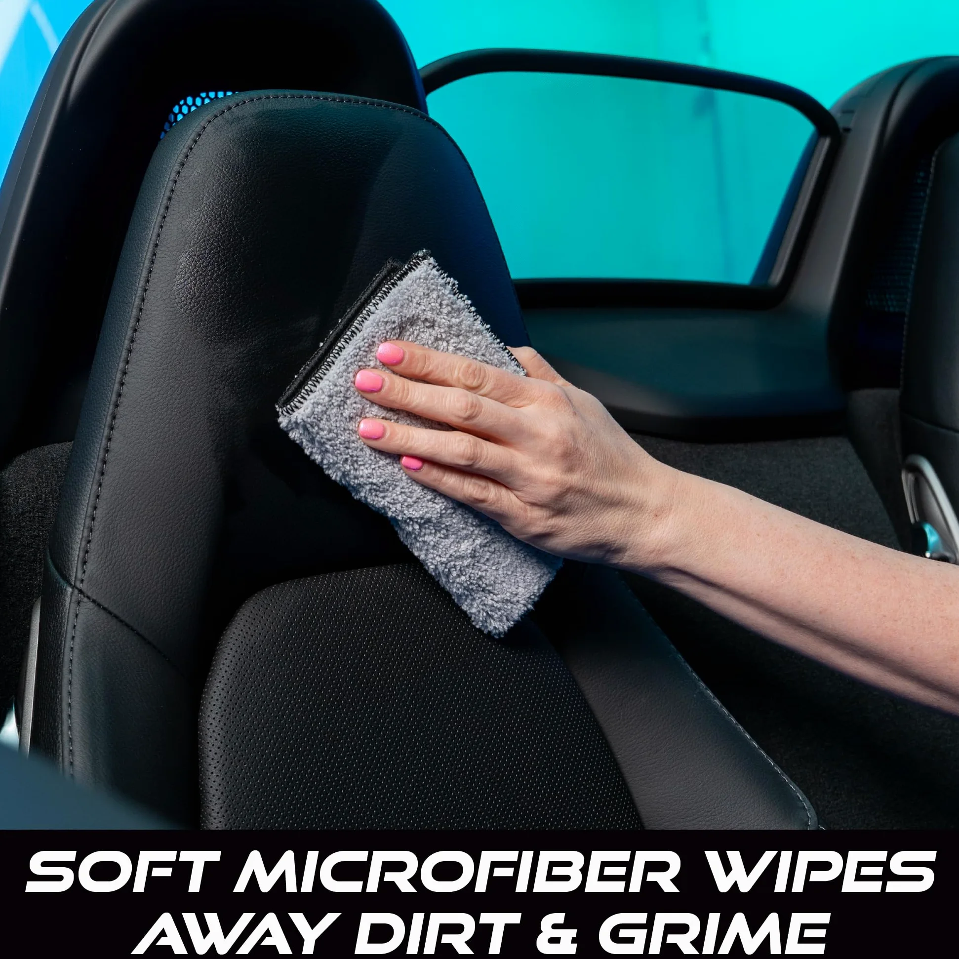 VIKING Almohadillas de microfibra para limpieza interior de coche con núcleo de espuma para kit de detalles de coche, cerdas de microfibra y nailon, gris y blanco, 8 x 6.8 pulgadas, paquete de 2 | Núcleo de espuma flexible, cerdas de microfibra y nailon,