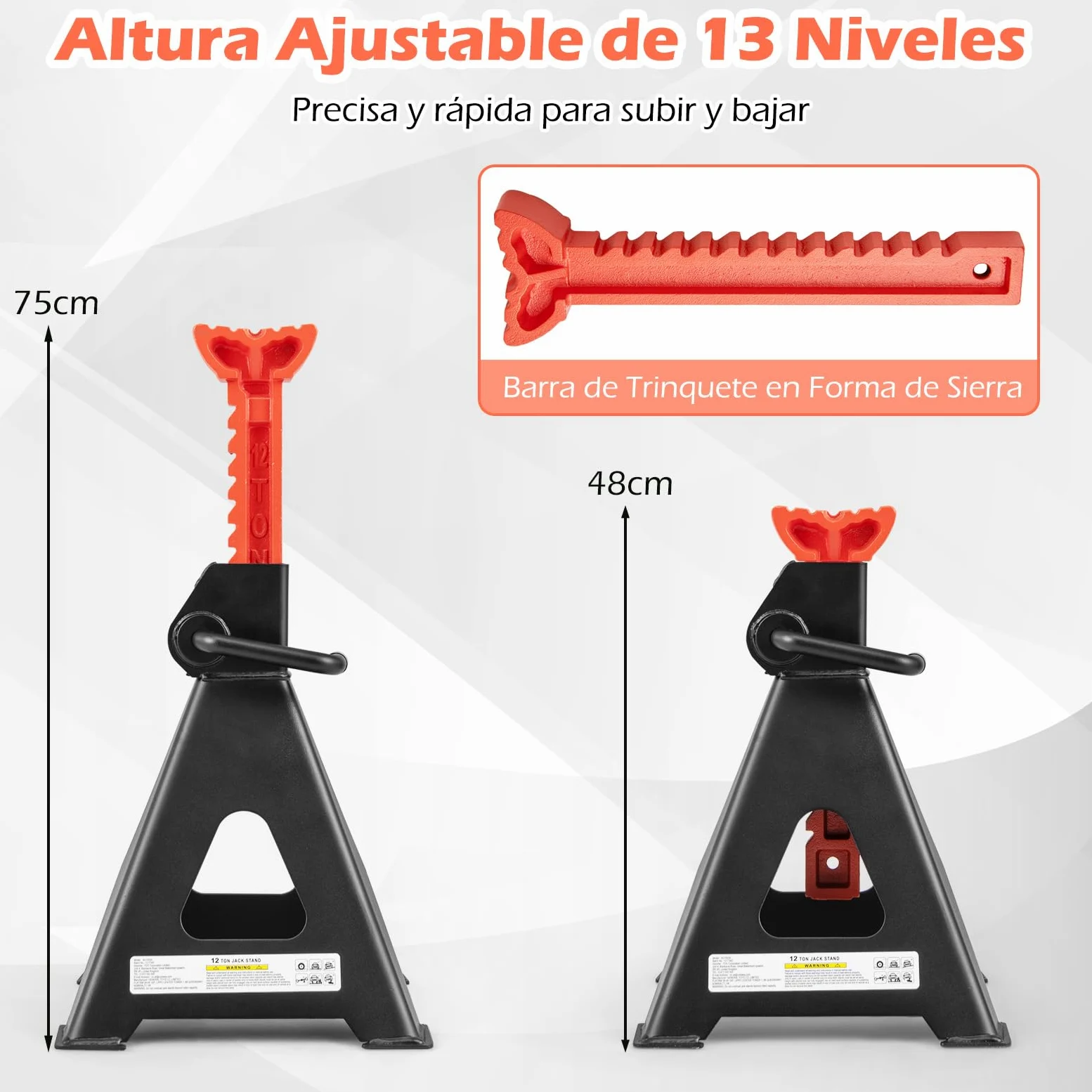 GOPLUS Juego de 2 Caballetes de Apoyo 12T con Altura Ajustable | Soportes para Automóviles con Proceso de Soldadura Fluida, 4 Patas Triangulares Amplias, Soportes para Eje, para SUV