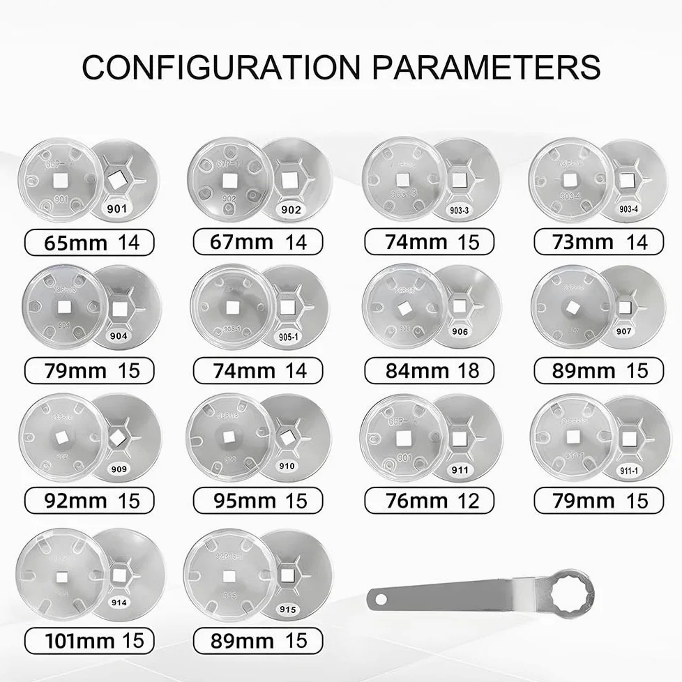 Juego De 15 Piezas Llaves Vaso Para Filtros Aceite Y Tapones Coche, Kit Herramientas Para Extraer Entrada 1/2" (12,5 Mm) Filtro de Aceite para Coche