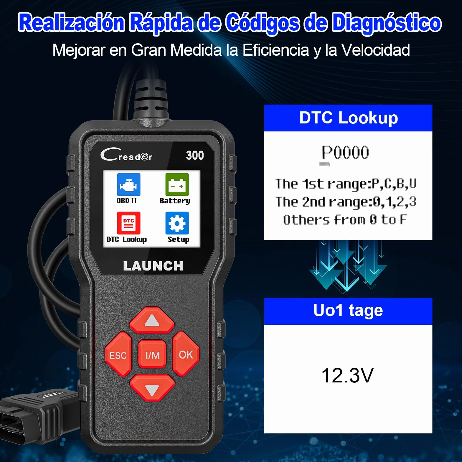 OBD2 Diagnosis Coche Multimarca LAUNCH - CR300 Scanner para Coche Multimarca, Lector Códigos Fallos Motor Autos, Completas OBDII Funciones Maquina Escaner para Todos los Vehículos OBDII