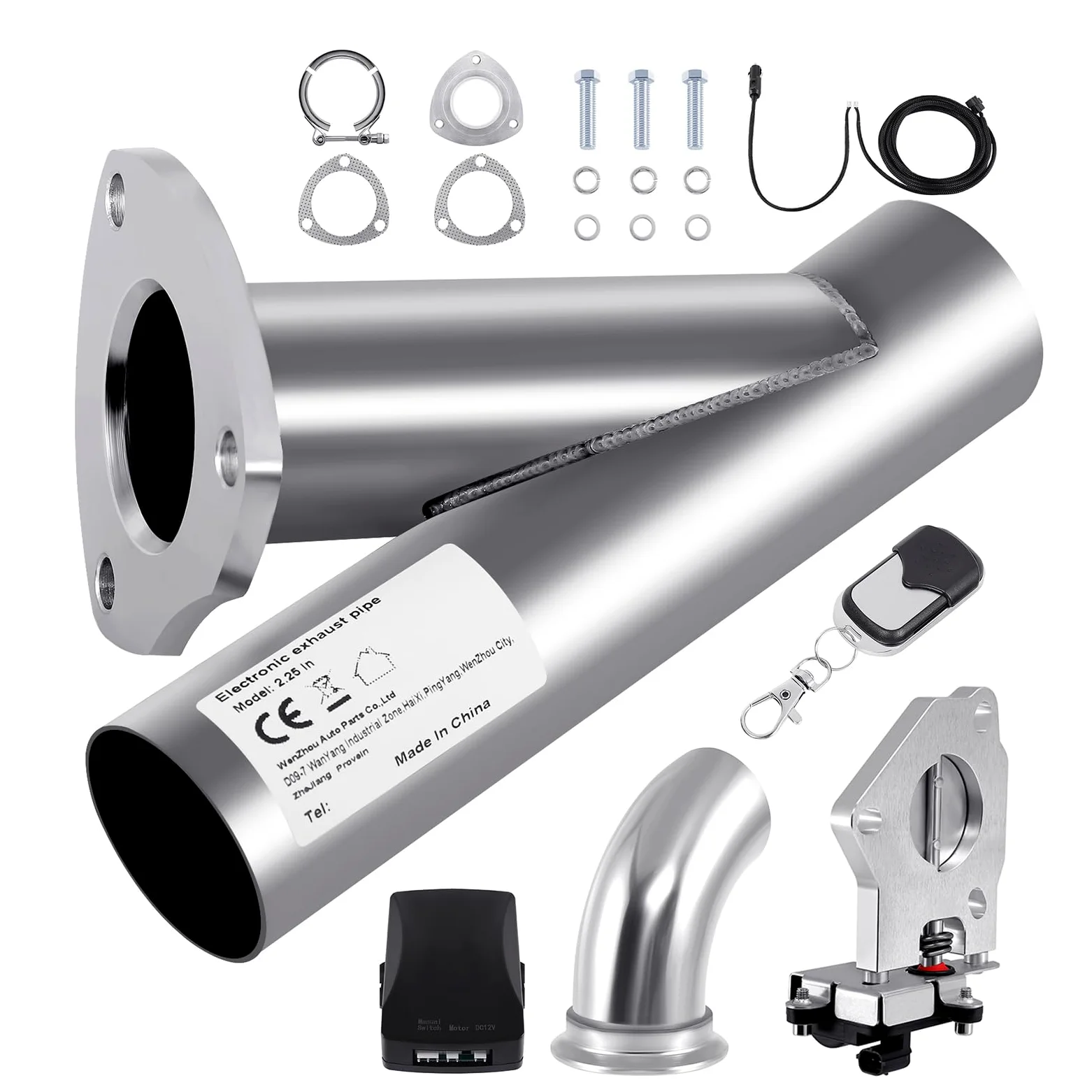 2.25" 57mm acero inoxidable sistema de interruptor de válvula de escape | eléctrico Kit
