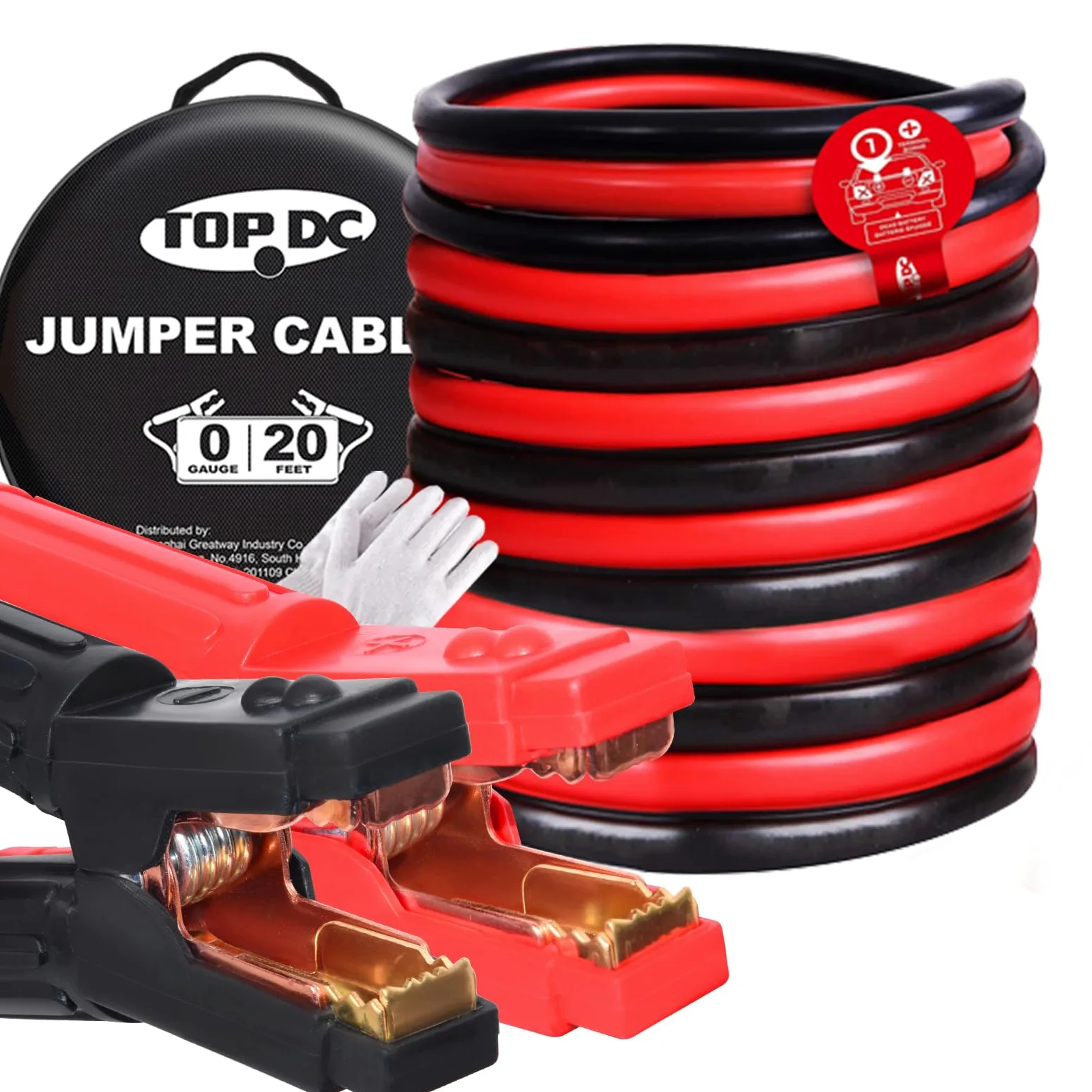 TOPDC Cables de puente calibre 0 20 pies Heavy Duty Booster Cables con bolsa de transporte (0AWG x 20Ft)