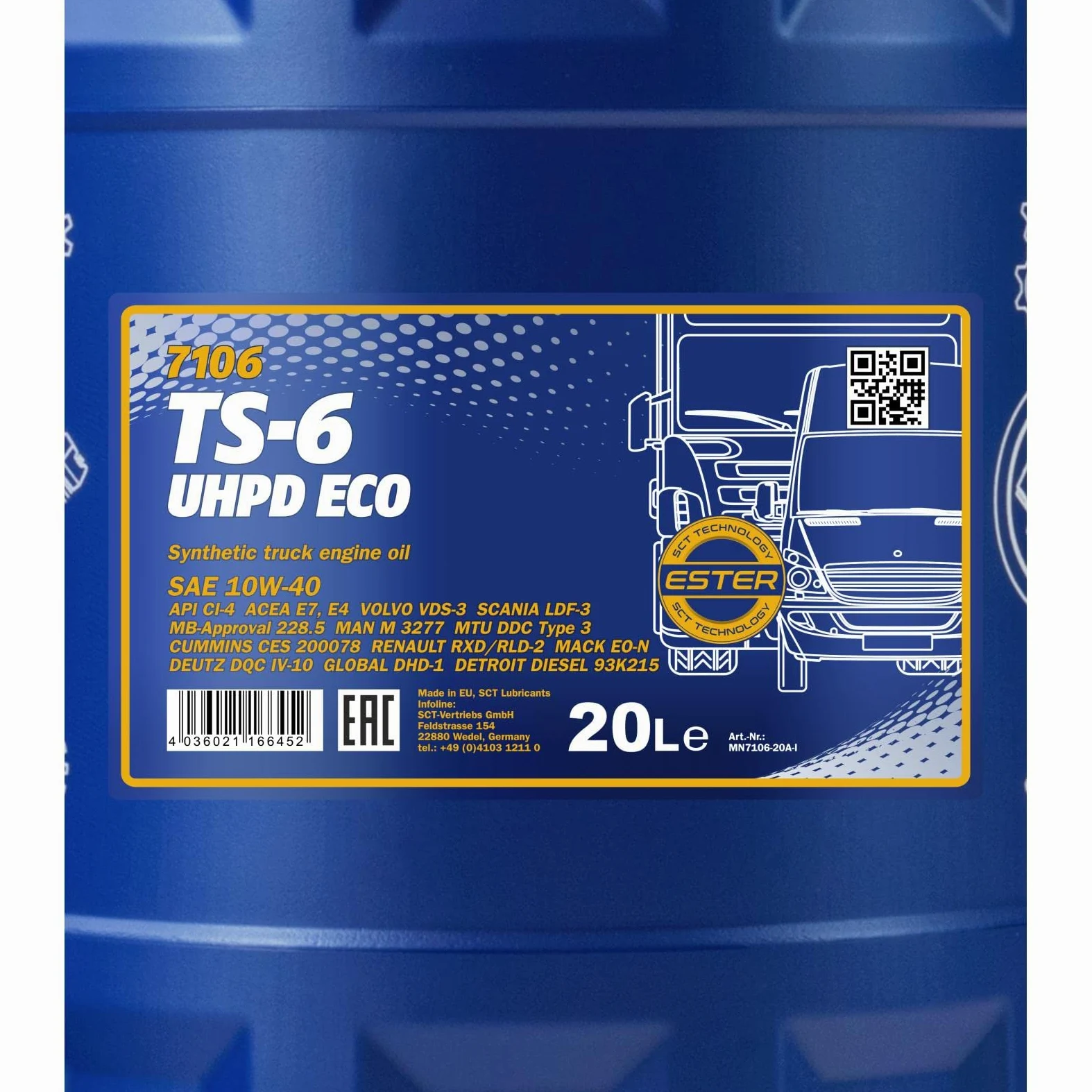 MANNOL Aceite de motor 10W-40 TS-6 ACEA E4 ACEA E7 API CI-4 API SL UHPD Eco 20L Compatible con MERCEDES-BENZ Clase C T-modell S204 Clase E T-modell S212 Clase E Sedán W212 Clase C Sedán W204 | Api Ci-4/SL Acea E4/E7 228.5,