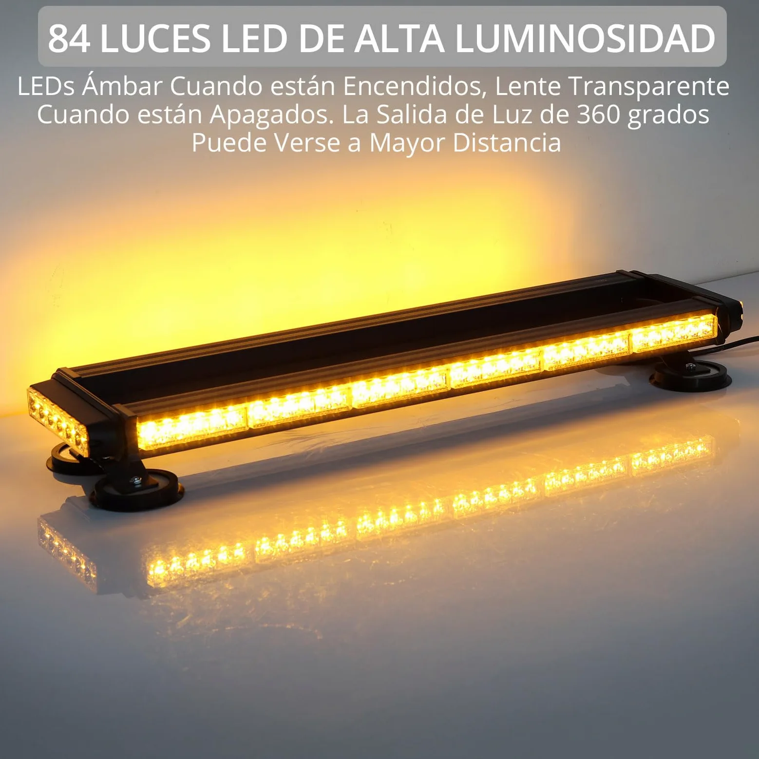 Justech 84LED Luz Estroboscópica Coche,84W Barra Luz de Emergencia,27 Modos Flash,IP65 Impermeable,Base Magnética,12 V/24 V Luces de Advertencia Ámbar con 5M Cable para Coche Camión Remolque