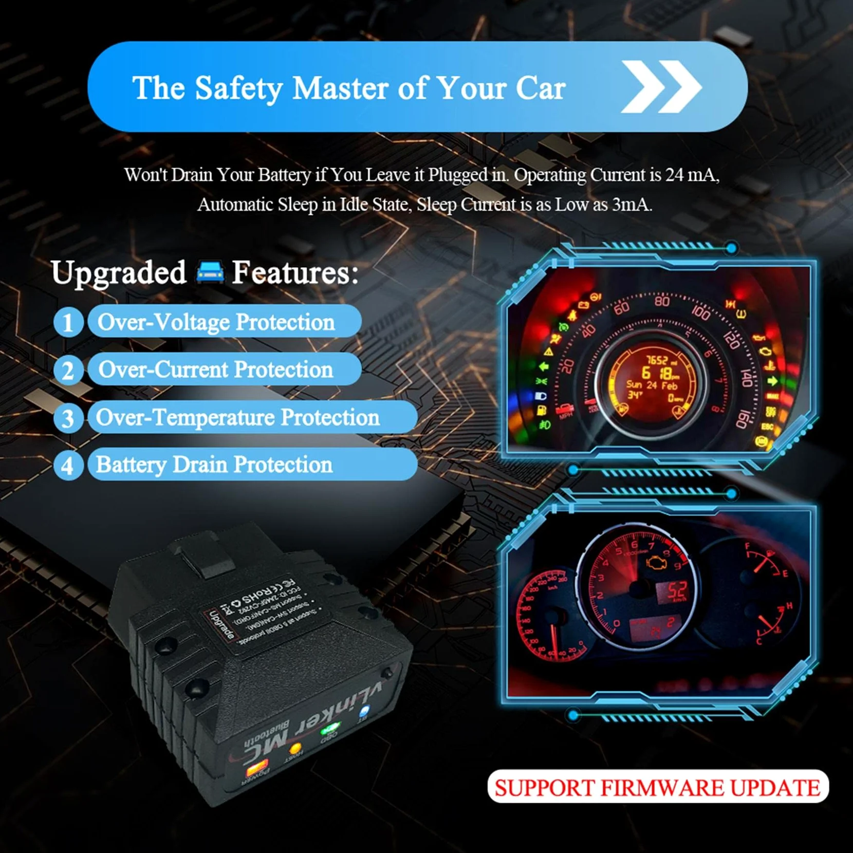 vLinker MC Mini Bluetooth OBD II Adaptador de escáner Herramienta de escaneo de diagnóstico del automóvil y Lector de código para Android (No iOS)