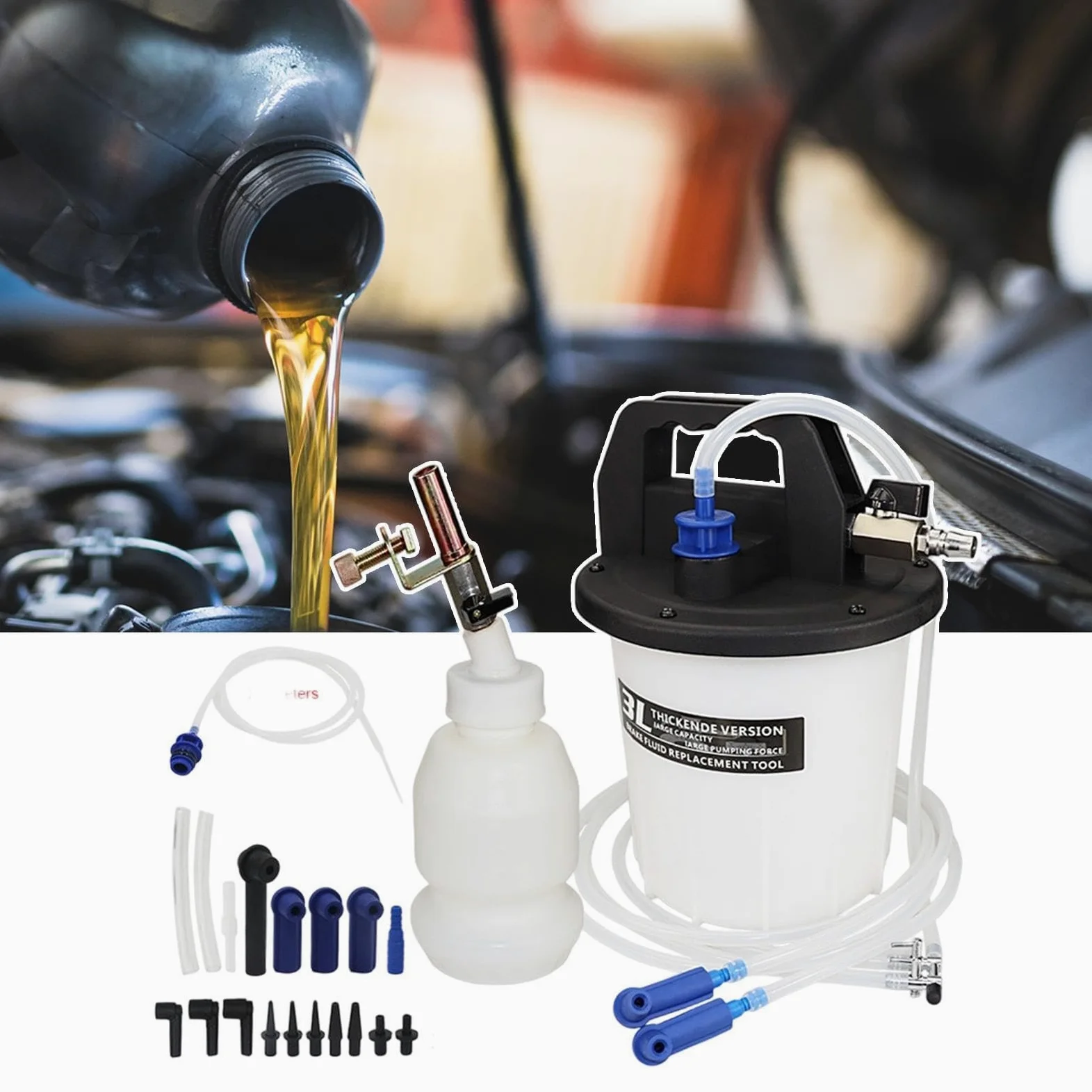 Extractor de Líquido de Frenos Depósito antirretorno de 3L de capacidad | Kit Extractor Fluido Frenos para Reparación Vehículo Para Mecánicos de Coche, Mantenimiento y Garaje