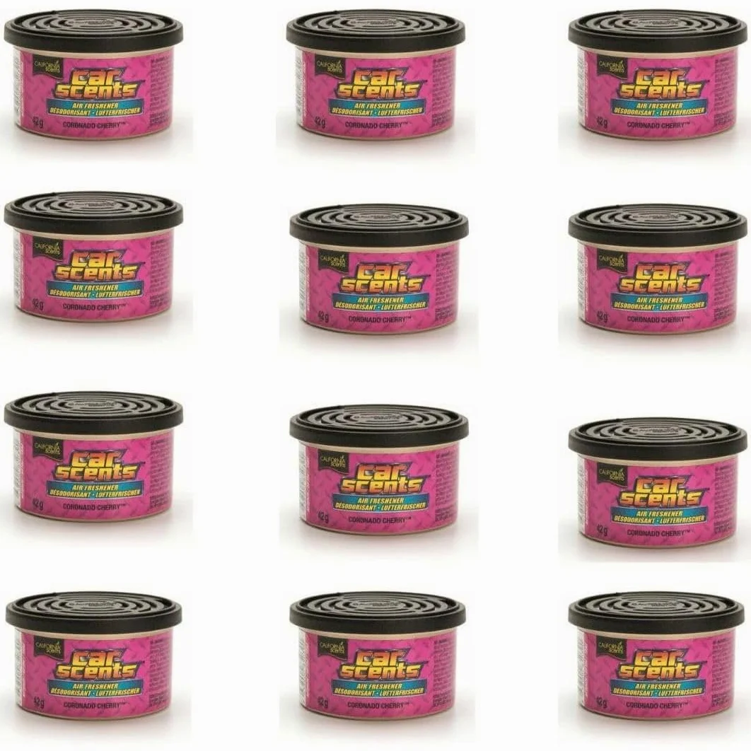 AutoFullCar – California Scents Ambientador de Coche Aroma Cereza “Coronado Cherry” – Fragancia Duradera (hasta 30 Días) – Intensidad Regulable – Lata 42 g – Aroma Dulce y Premium (12 UNIDADES)