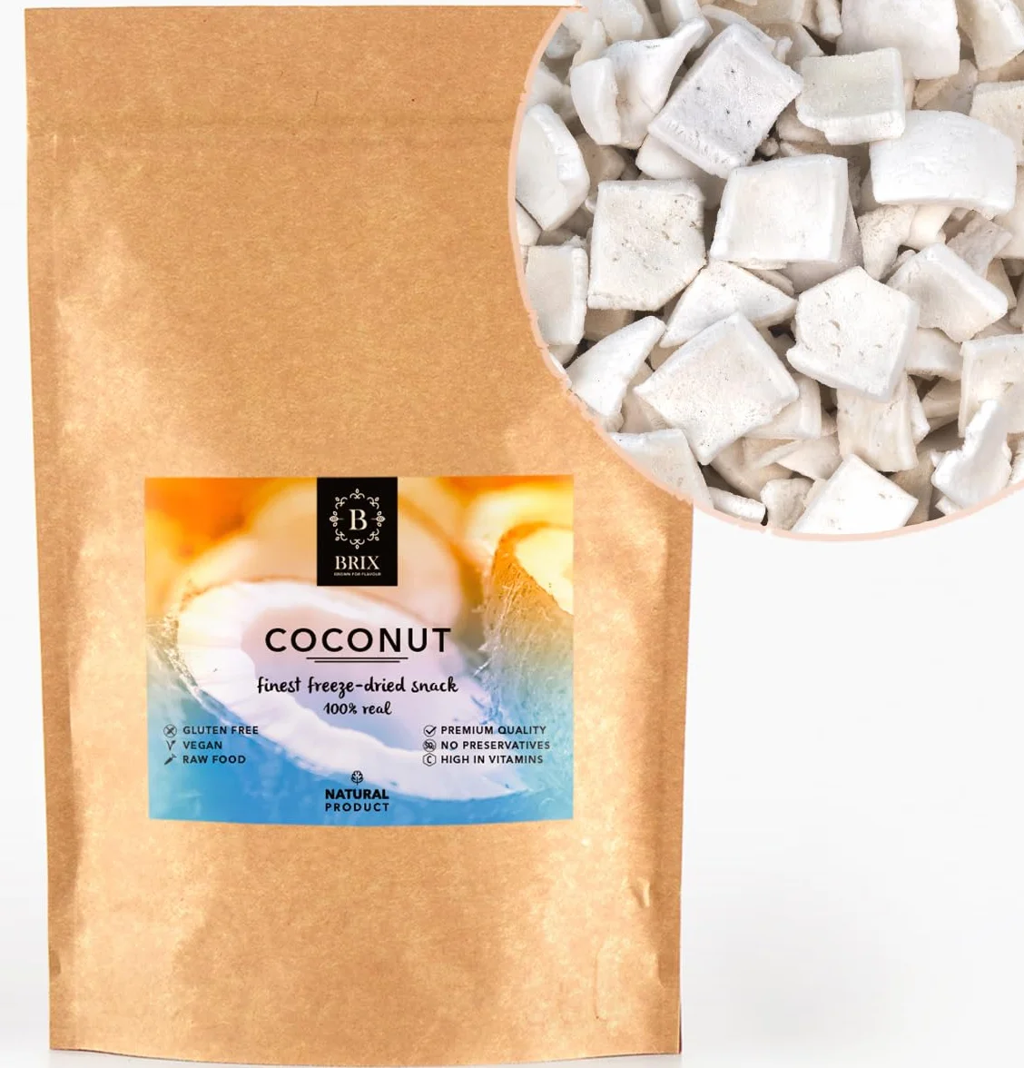 BRIX Coco Rallado Liofilizado 100g Natural Sin OMG Gluten Vegano