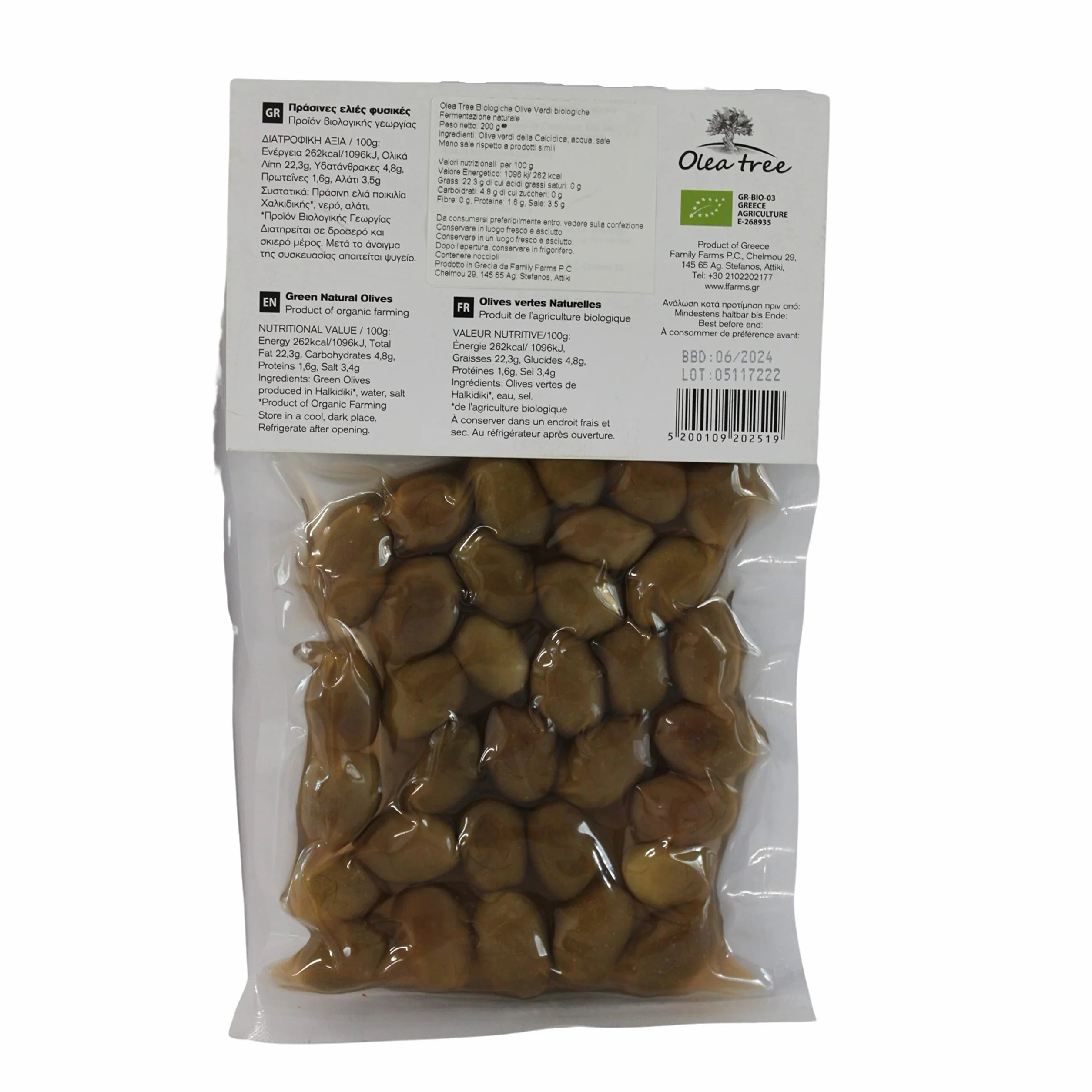 Olea Tree Aceitunas Verdes Ecológicas con Fermentación Natural 3 x 200 g Total 600 g Orgánicas Sin Conservantes