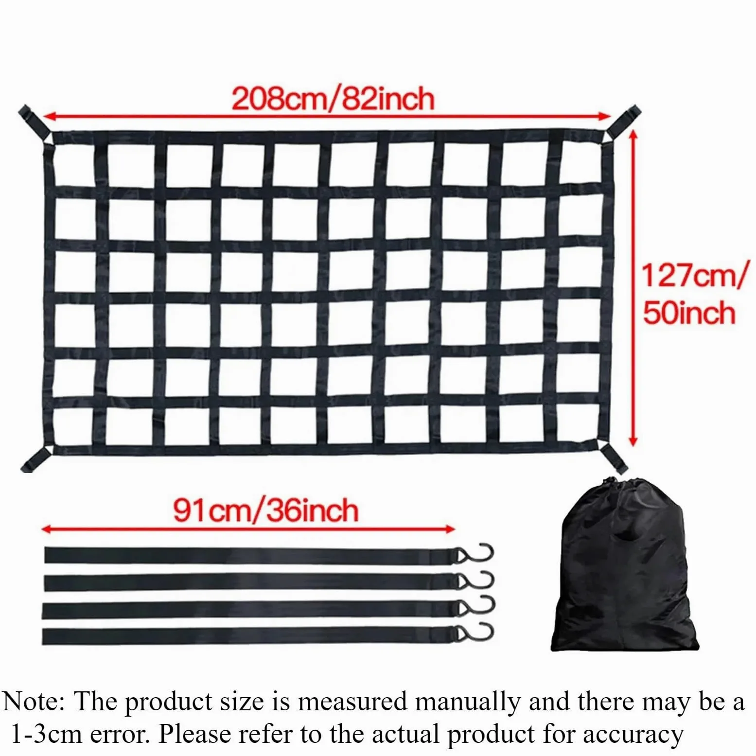 Red de Almacenamiento Red De Carga Pesada 127 X 106 Cm/167 Cm/208 Cm para Techo Camión para Remolque Accesorios Exteriores Red Maletero De Coche(L)