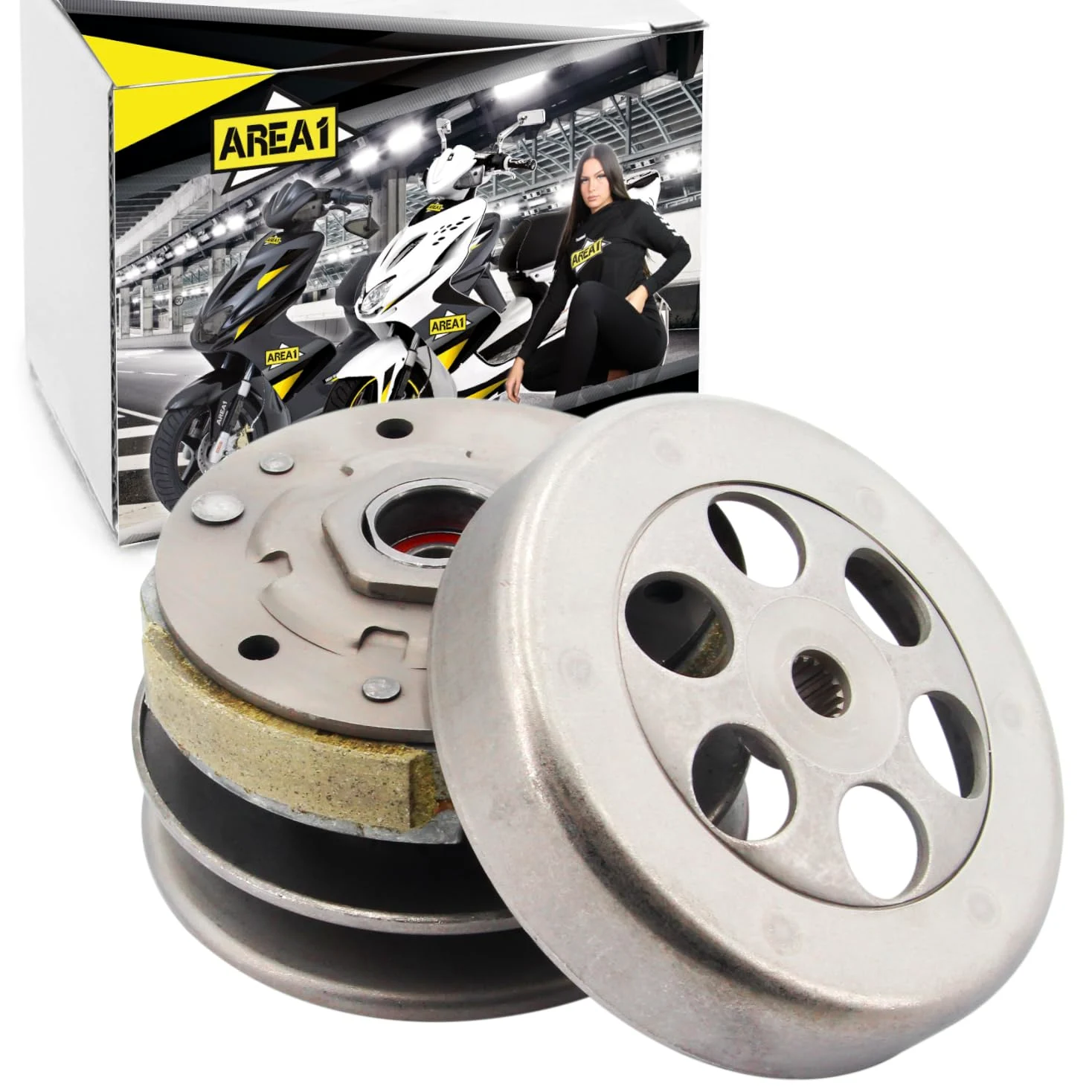 Area1 Kit de conversión (embrague/campana/convertidor 107 mm) para scooter de 50 cc China motor de 2 tiempos compatible con Benero Forstinger Longija