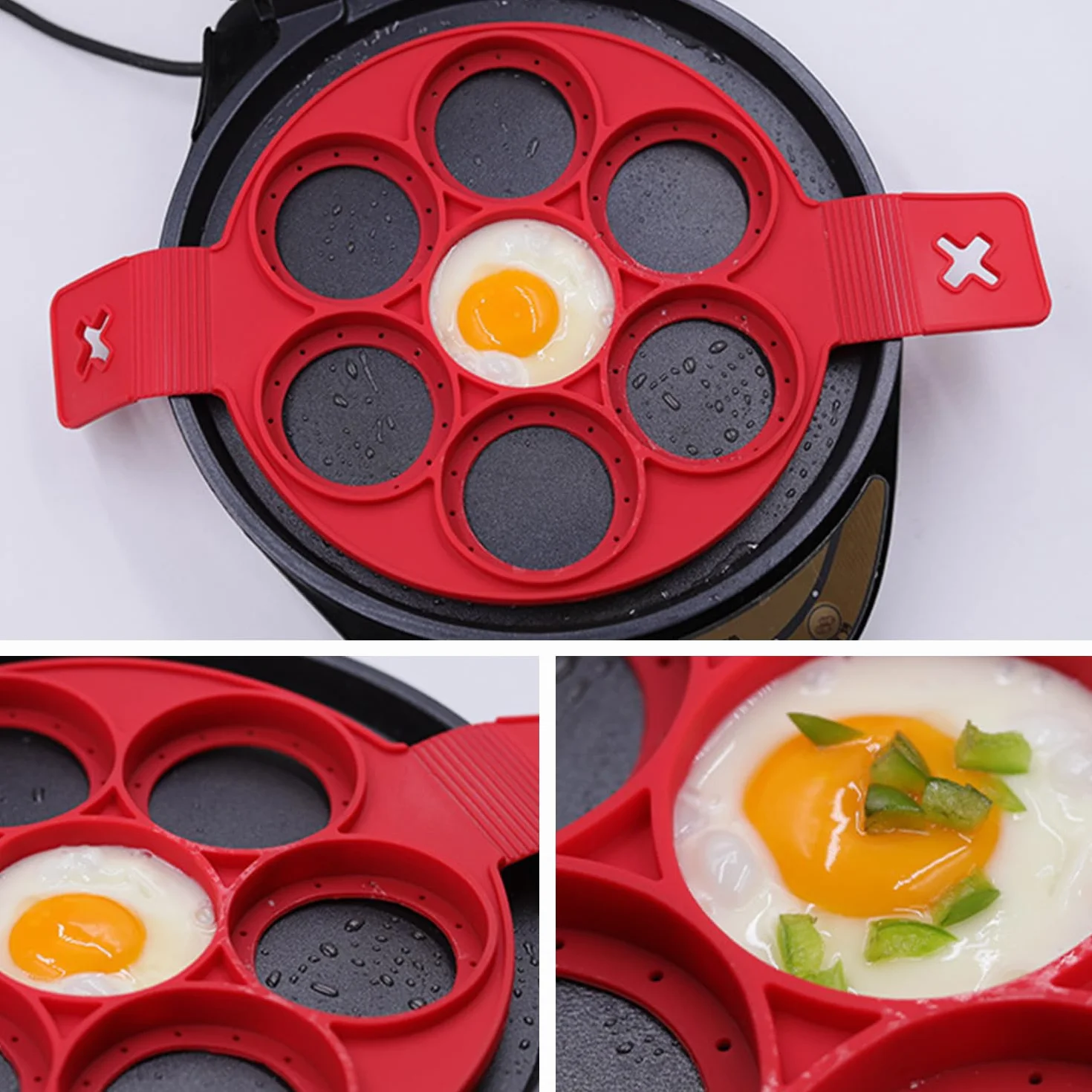 Molde para Tortilla de Silicona con 7 Agujeros, Separador Eiwit, Molde Redondo Pannenkoek