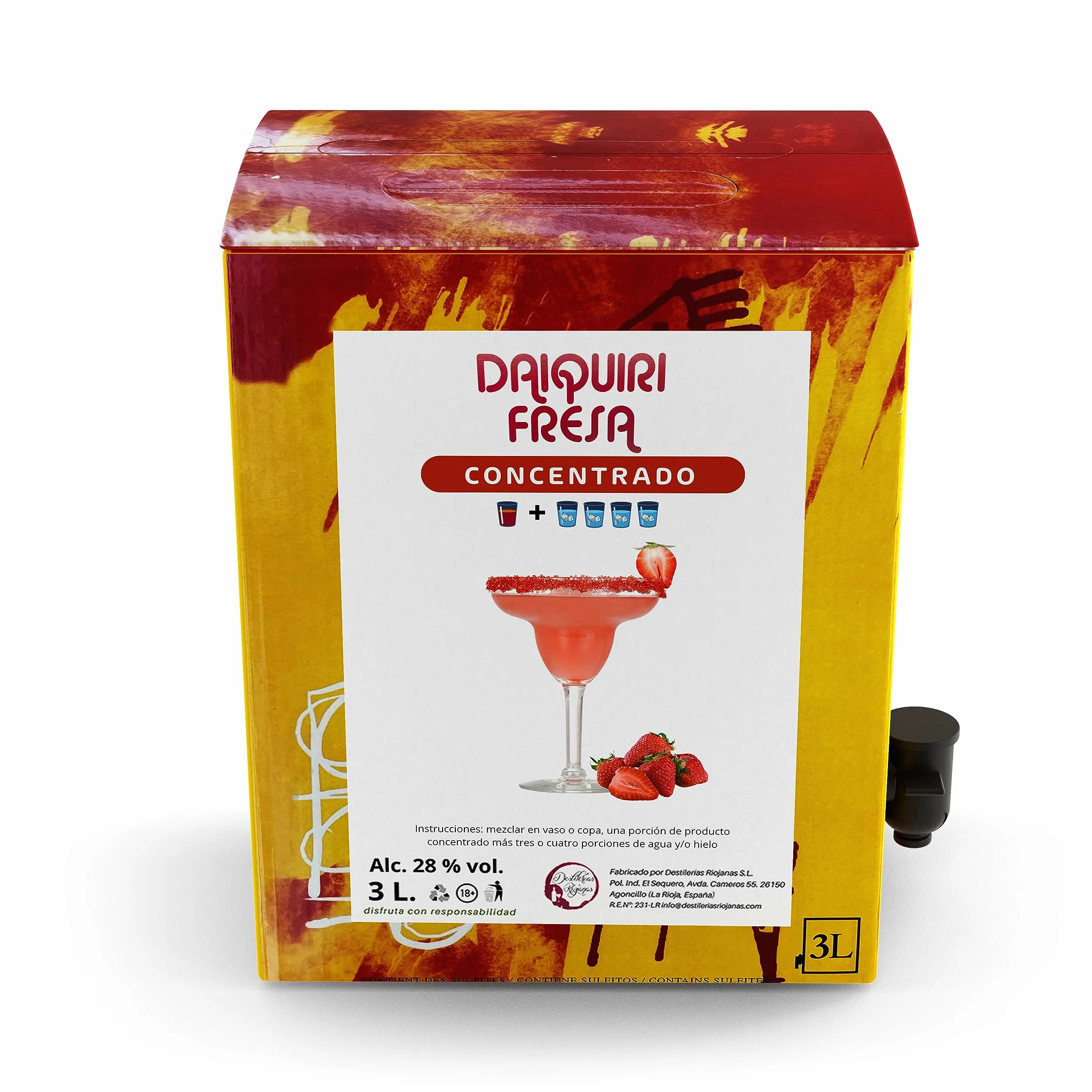 Destilerías Riojanas Concentrado de Daiquiri Fresa Bag in Box 3,3 Kg (3L) rinde 15L 91 copas