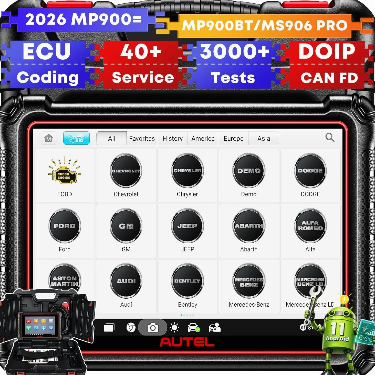 Autel MaxiPRO MP900 Diagnosis, Codificación ECU como MP900BT MS906 Pro | 3K+ Pruebas Activas, 40+ Servicios, CAN FD & DOIP, Impresión WiFi, 2026 Más Reciente MP900E MP900E Kit MK900 MX900 MK808S