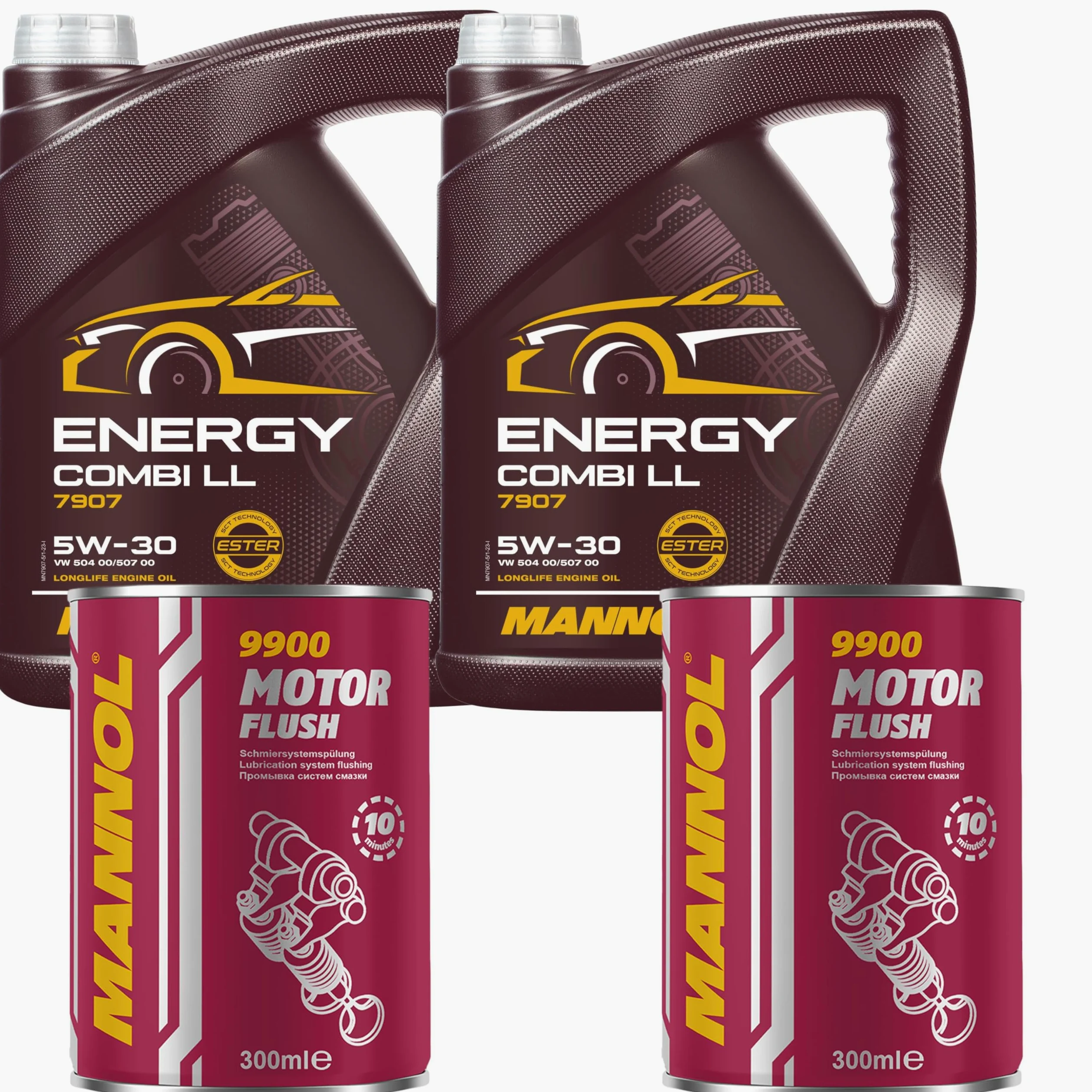 Aceite de motor Mannol Energy Combi LL 5W-30 69796295, 10 l, 2 x Mannol Motor Flush aditivo