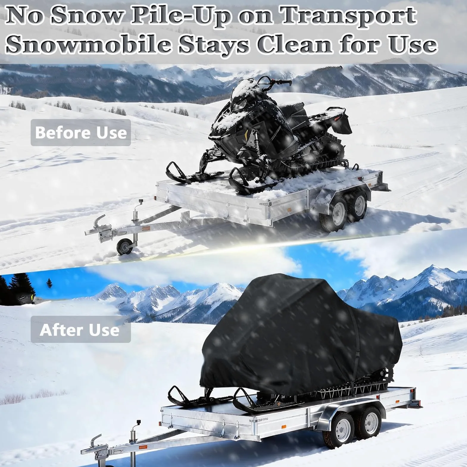 Funda Impermeable para Moto Nieve, Funda Protectora para Vehículos Trineo de Nieve de Invierno, Cubierta De Trineo para Máquina De Nieves Remolcable (Negro,368 x 130 x 121cm)
