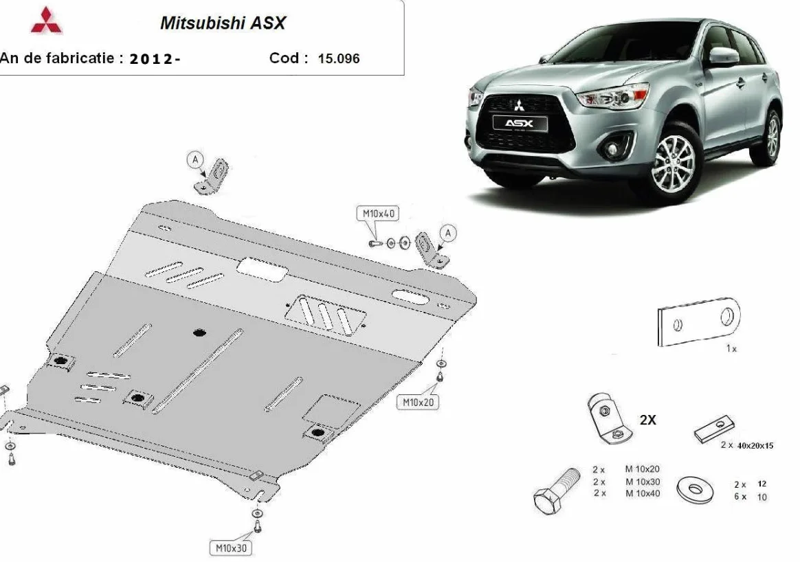 Protección inferior del motor de acero compatible con Mitsubishi ASX (2010-2023)