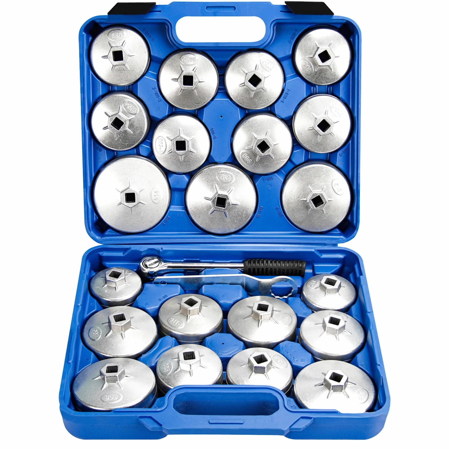 Juego de llaves de filtro de aceite, 23 piezas de aleación de aluminio, tipo de filtro de aceite, llave de enchufe, juego de herramientas de extracción de filtro de aceite de 1,27 cm, juego de