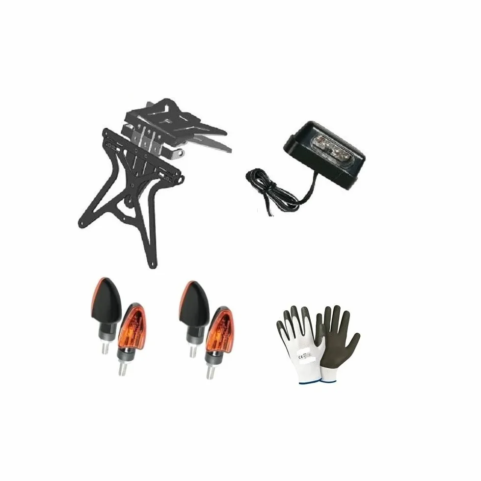 Compatible con Harley-Davidson XL1200X Forty Eight Porta MATRÍCULA Kit Doble MATRÍCULA Soporte Ajuste Universal+2 Pares Bombillas Flechas+LUZ DE MATRÍCULA E13 Todo HOMOLOGADO UE