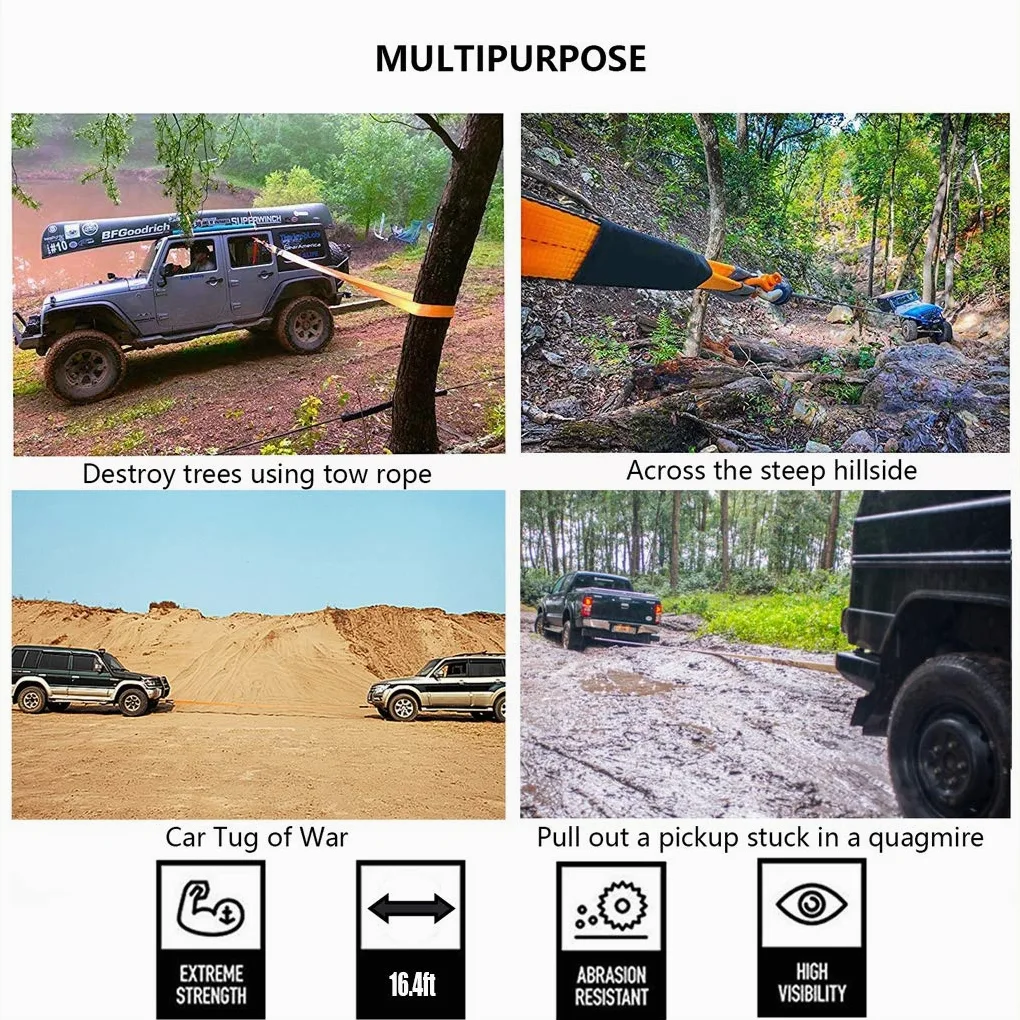 Alta Resistencia Cuerda de Remolque, Remolque del Coche Correa,Correa para remolcar con Ganchos De Seguridad Guantes Y Bolsa De Almacenamiento Incluidos (Size:6M/16T)