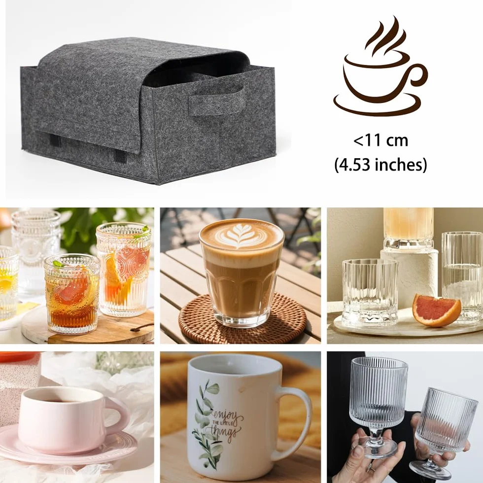 Soporte para platos y cuencos de caravana, 3 unidades, soporte de fieltro para caravana con asa, almacenamiento de tazas, fieltro para platos y tazas, organizador de fieltro para vajilla de