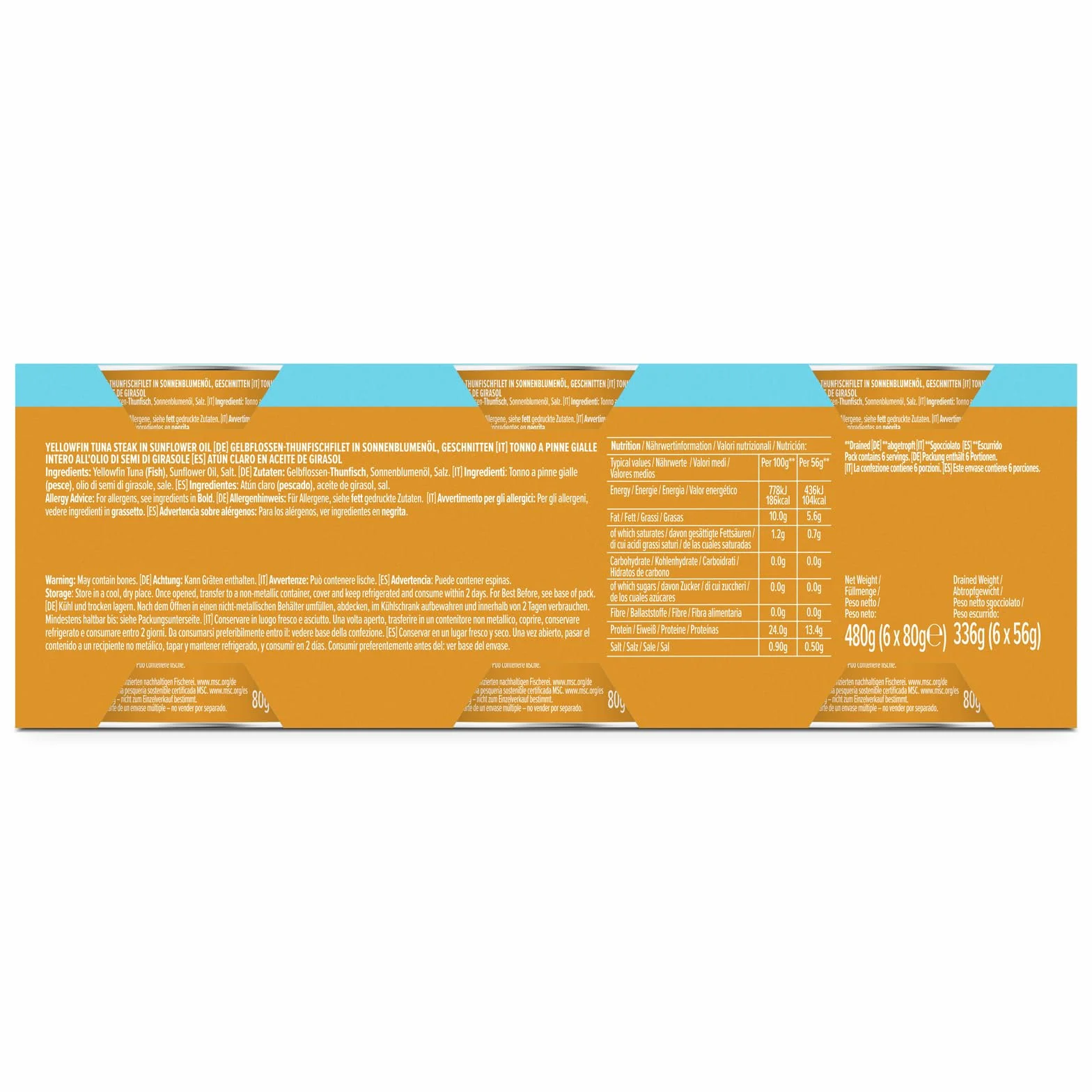 Atún Claro En Aceite De Girasol, 6x80g