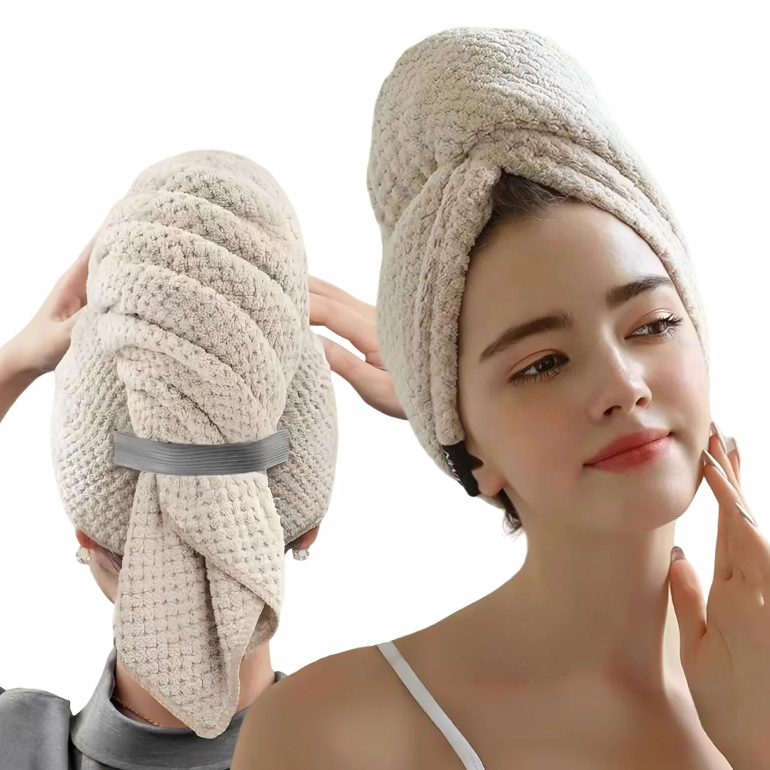 Toalla de Pelo de Microfibra Grande con Banda Elástica, Turbante Absorbente de Secado Rápido