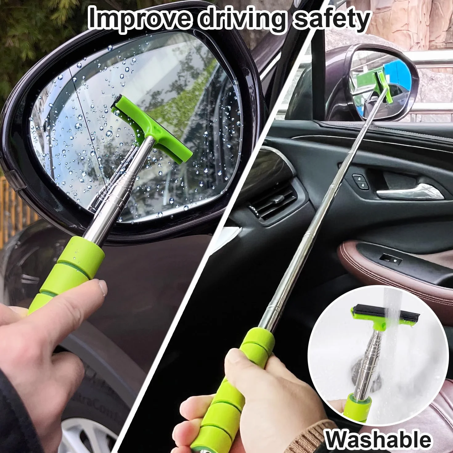 Juego de Limpiador Parabrisas Coche Retráctil y Limpiaparabrisas Retractable Espejo Retrovisor Coche, Limpiador Parabrisas Ventanas Coche Interior para Hogar y Exterior