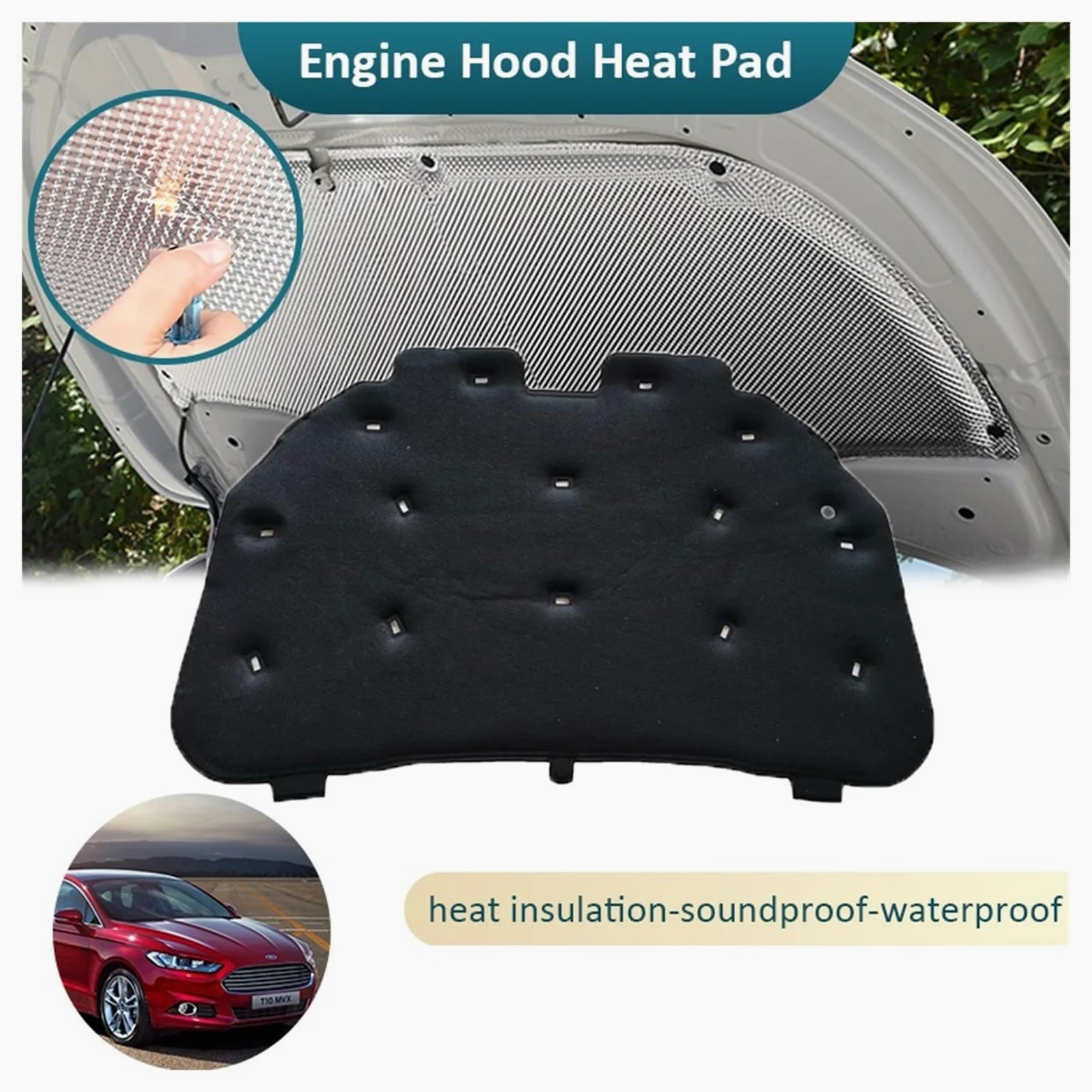 Funda de algodón para la Pantalla insonorizante del capó Delantero del Ford Mondeo Fusion 2013-2016 Aislante térmico y acústico para el cortafuegos del Coche (Material Pet).