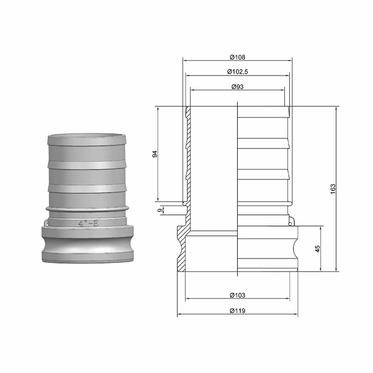 Acoplamiento hidráulico de conexión rápida tipo E Jumbo Camlock DN100 de 4 pulgadas for mangueras industriales