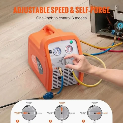 Máquina de recuperación de refrigerante de HVAC de doble cilindro, herramienta de extracción de gas de CA portátil de 1HP para R134A R410A, eliminación rápida de líquido con cierre de seguridad automá
