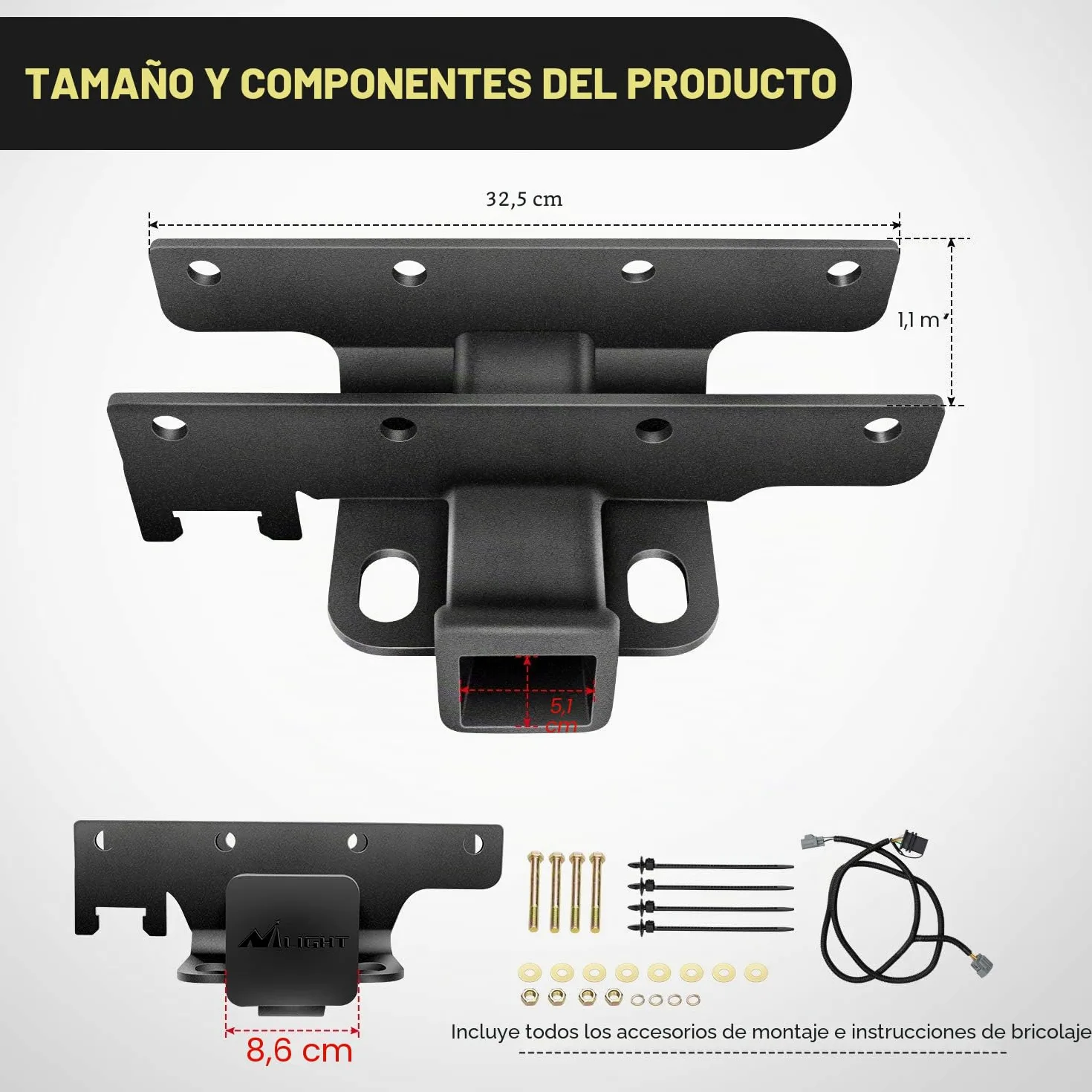 Nilight JK61A Kit de Receptor de Enganche para Remolque de Parachoques Trasero de 2 Pulgadas, Compatible con Jeep Wrangler JK 20072018 de 4 Puertas y 2 Puertas ilimitadas, con arnés de cableado de