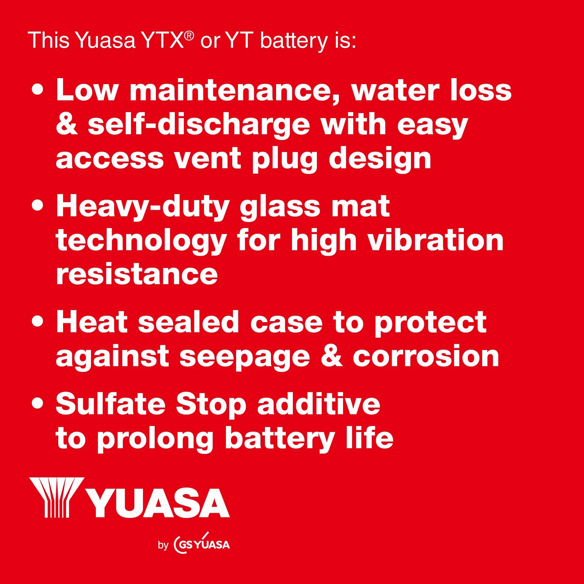 Yuasa YTX7L 12V 100 CCA Batería de moto AGM VRLA libre de mantenimiento