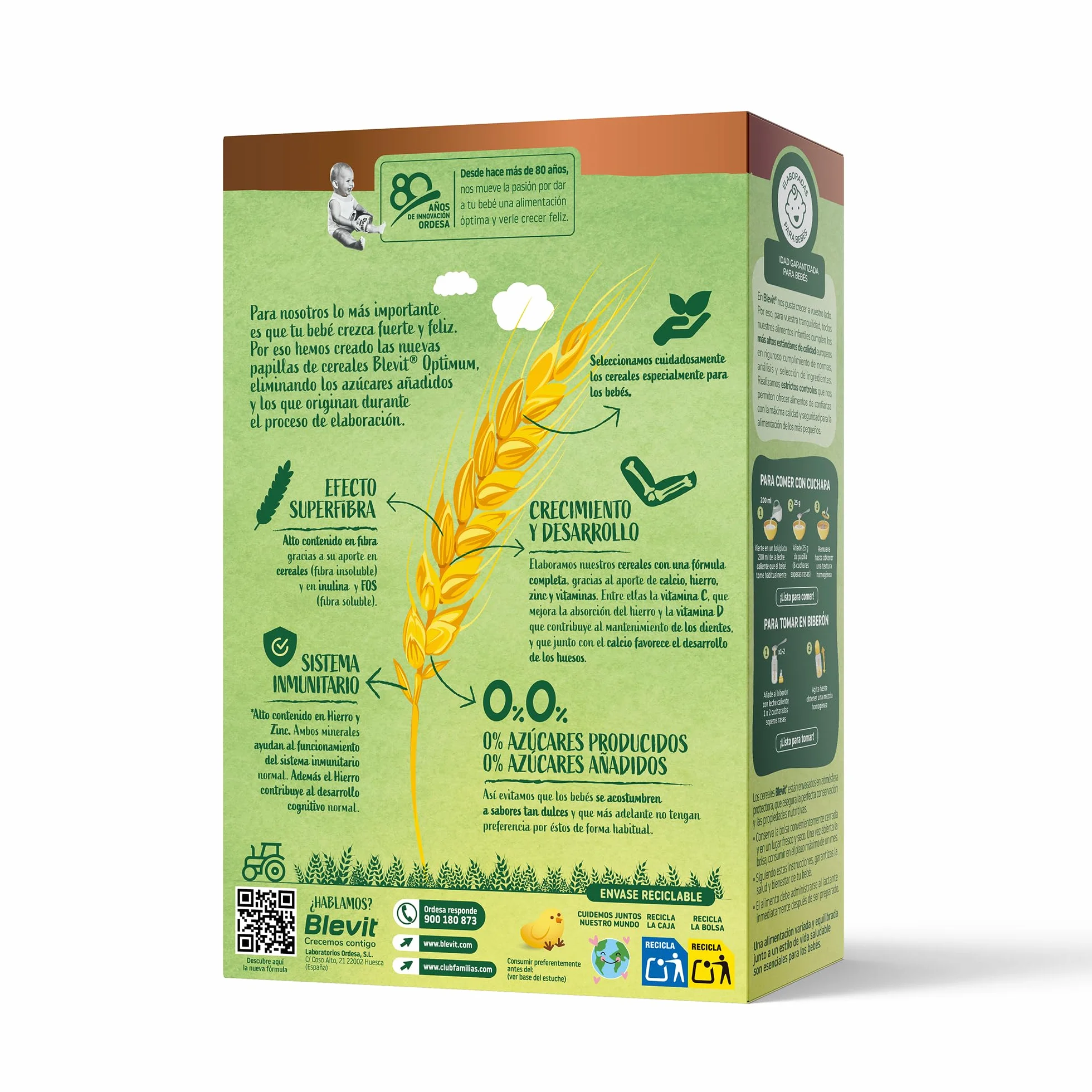 Blevit Optimum 8 Cereales 250g Papilla Bebé 5 meses 92% Cereales Vitaminas Minerales Fibra