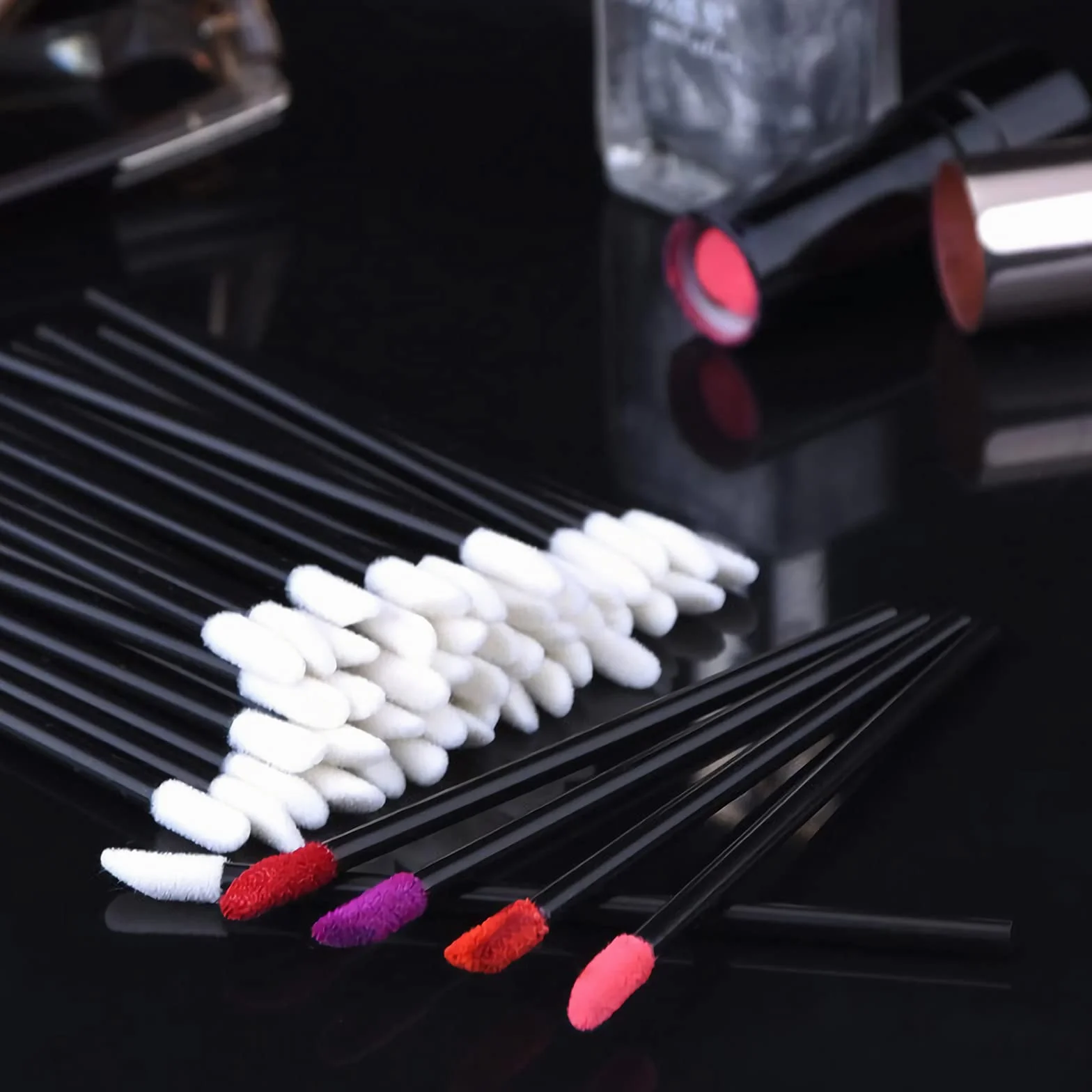 VEGCOO 300 Pinceles Desechables para Labios y Cejas Maquillaje Negro