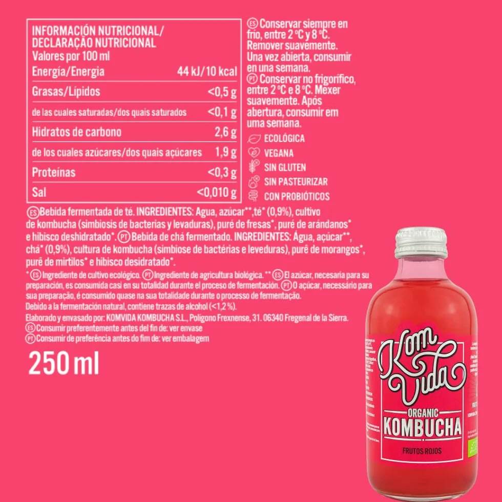 Komvida Té Kombucha Kit Sabores Originales 12 Botellas 250 ml