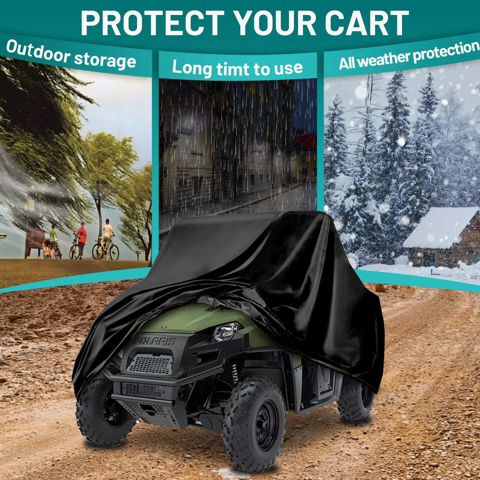 QYMOTO Funda para UTV de 2 plazas, Compatible con Polaris Ranger 570, Fundas RZR 900/1000, Honda Pioneer 500/700, Can Am X3, Arctic Cat Side by Side All Weather Protection Wind Waterproof