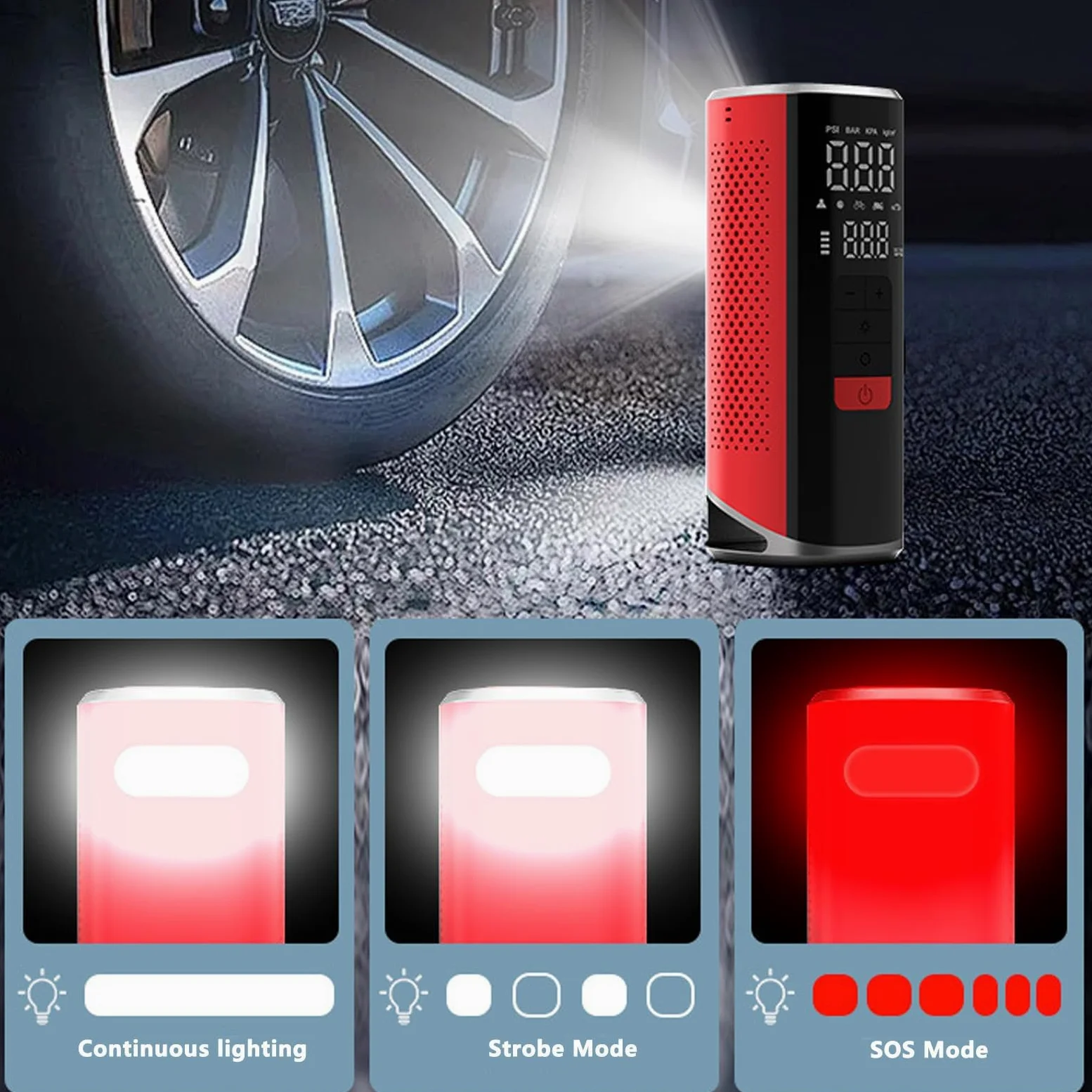 Inflador Neumáticos Recargable 12V Portátil, Compresor Digital Apagado Automático Luz LED SOS Power Bank para Coche Moto Bicicleta,Amarillo