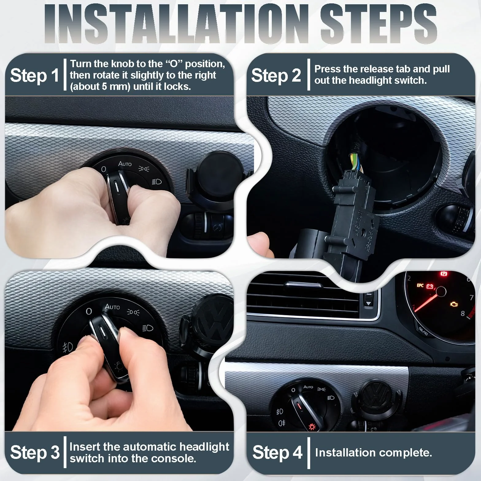 Gainbon Generic - Sensor de luz de coche + interruptor cromado para VW Golf 5 / Golf MK6 / Tiguan/Jetta MK5