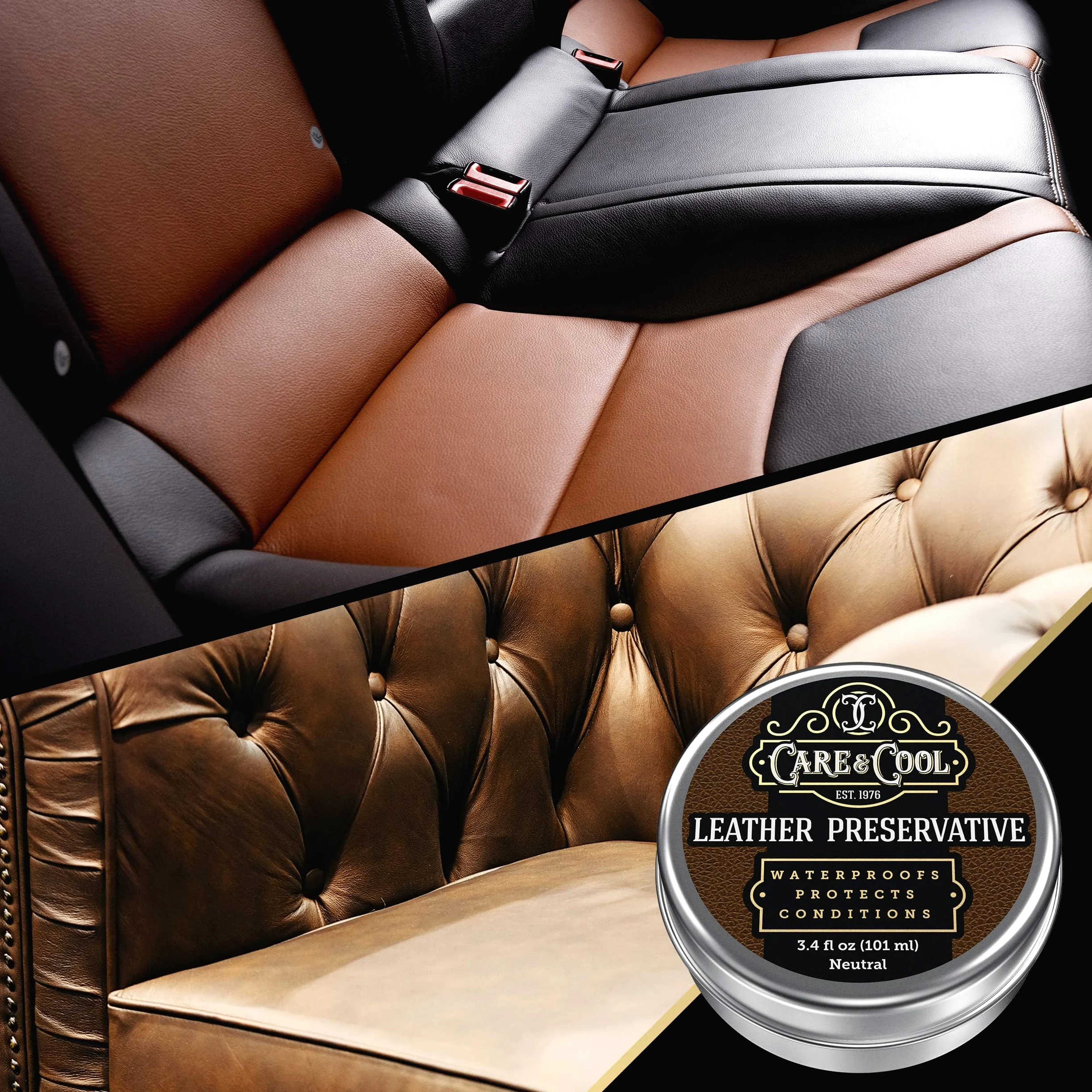 Care & Cool Conservante de Cuero. El Mejor restaurador Universal de Cuero para Zapatos, Asientos de Coche, tapicería y Mucho más. Acondiciona y conserva Tus Productos de Cuero Favoritos de Forma