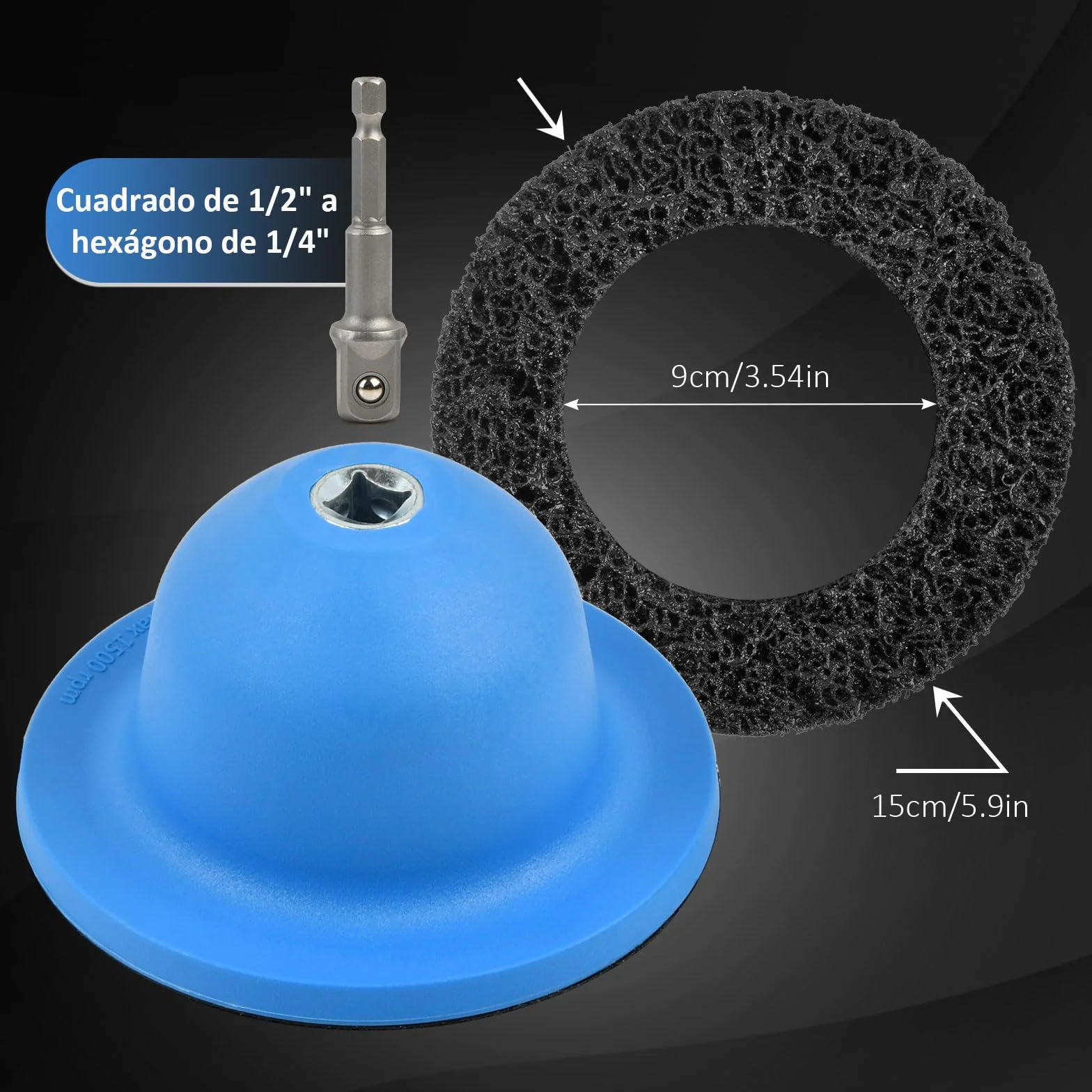 Limpiador de Buje, Lijador de Buje – D. int. 90 mm/D. ext. 150 mm, con Acoplamiento 1/2", para Cambio de Ilanta, Iimpieza de Buje, Eliminación de óxido, para Atornilladores a Batería