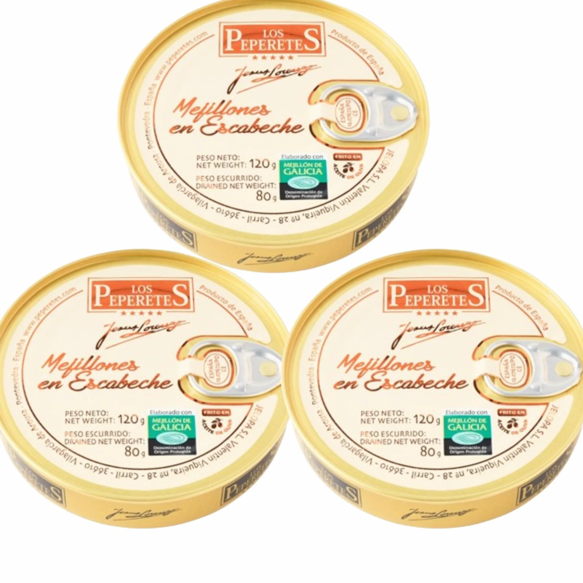 Los Peperetes Mejillones en Escabeche Conserva de Marisco Pack 3 Latas 120g