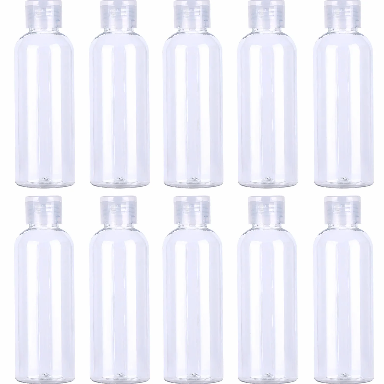 Juego de botellas de viaje 100 ml plástico transparente con tapa abatible 10 piezas para champú acondicionador loción