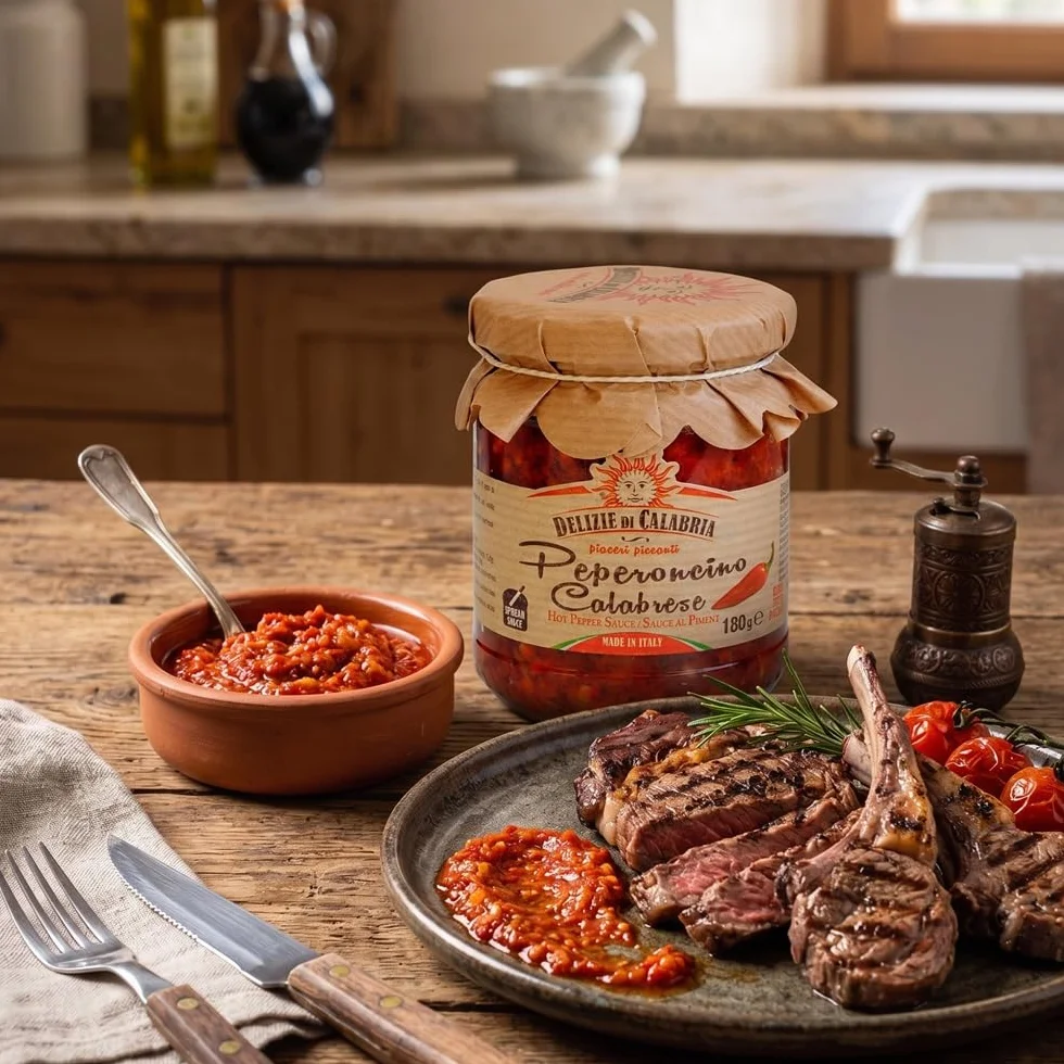 Salsa Picante de Chile Italiana Hecho con Peperoncino de Calabria Delizie di Calabria 180g
